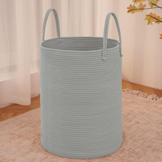 Large Woven Laundry Basket Hamper,80L Cotton Rope Storage Bin for Blankets,Toys and Clothes,Decorative Tall Nursery Hamper for Living Room,Baby Nursery,Bathroom and Bedroom,Grey