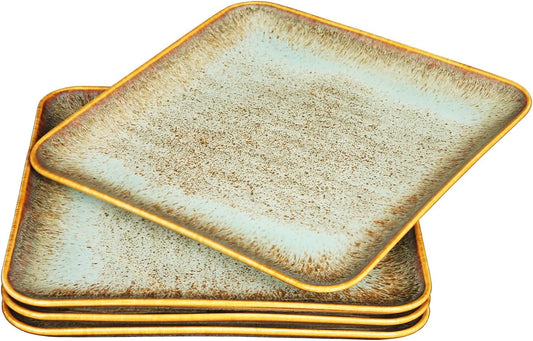 Ceramic Dinner Plates Dish Set,Set of 4,for Lunch snacks -Microwave Oven & Dishwasher Safe,Scratch Resistant,Dinnerware Kitchen Porcelain Serving Dishes,9 inch Square