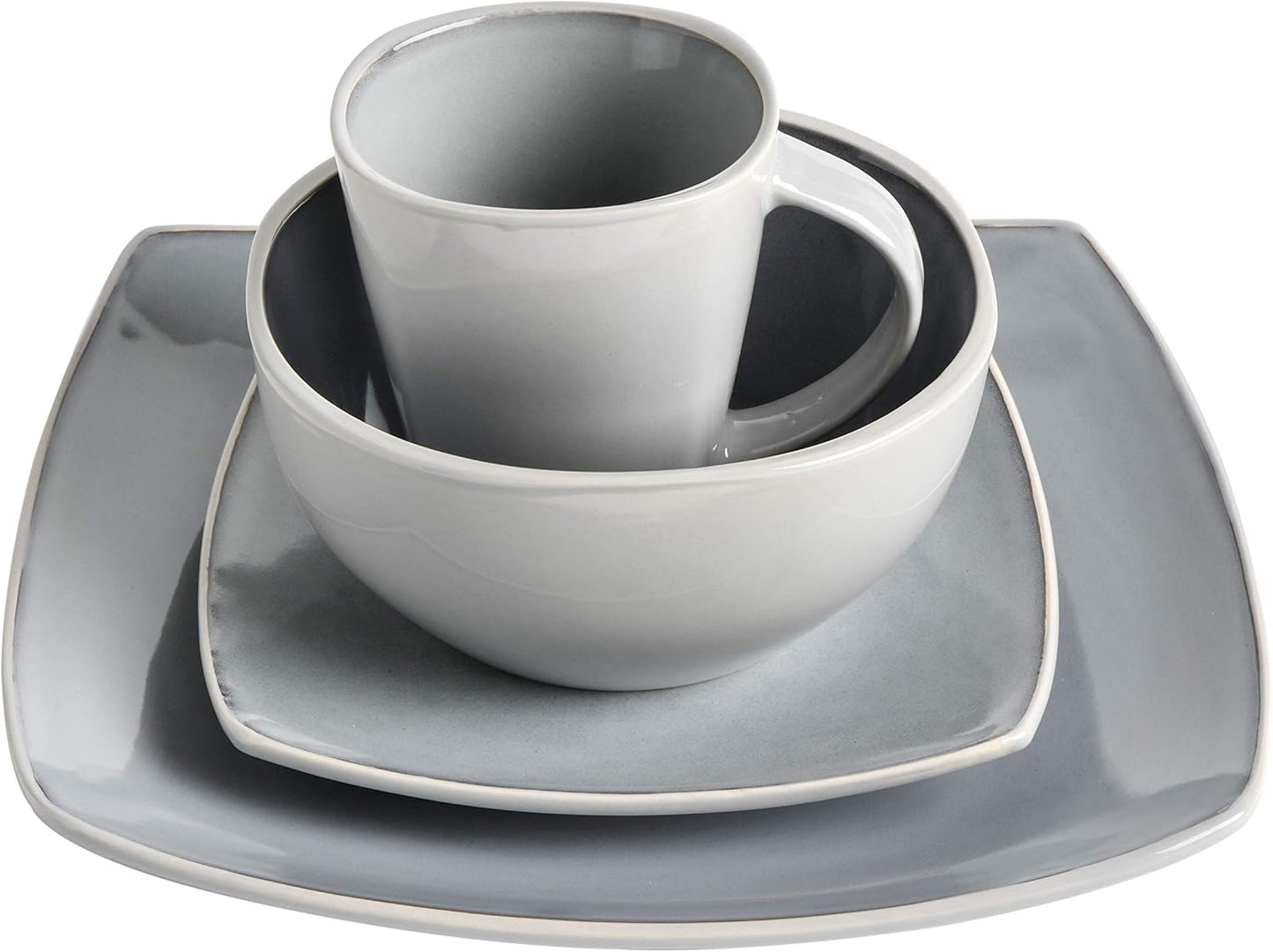 Gibson Elite Soho Lounge Square Reactive Glaze Stoneware Dinnerware Set, Service for 4 (16pc), Light Gray
