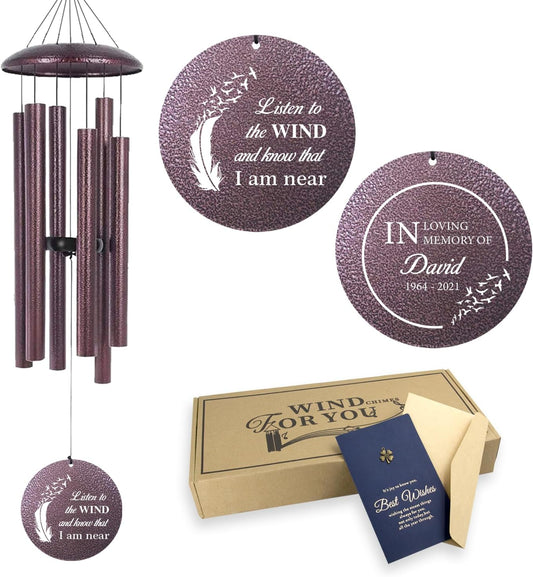 ASTARIN 36" Large Deep Tone Personalized Sympathy Wind Chimes, Memorial Wind Chime for Loss of Mother Father Loved One, Angel's Feather Bereavement Gifts Decor Outdoor Patio Garden(Produced in USA)