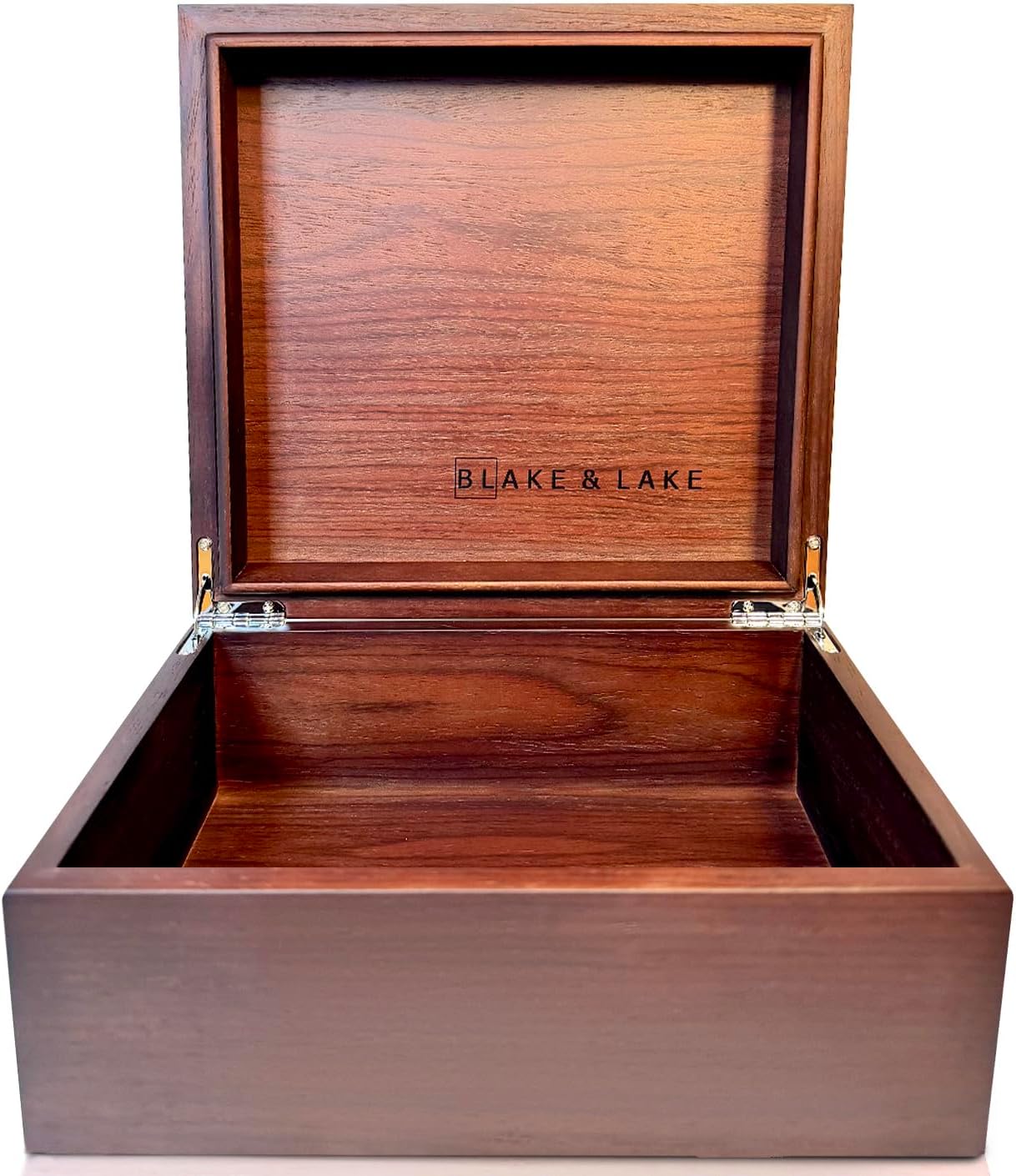 Blake & Lake Wooden Box with Hinged Lid - Solid Walnut Wood Eco Box - Wood Storage Box with Lid - Wooden Keepsake Box - Decorative wooden boxes with lids (Walnut)