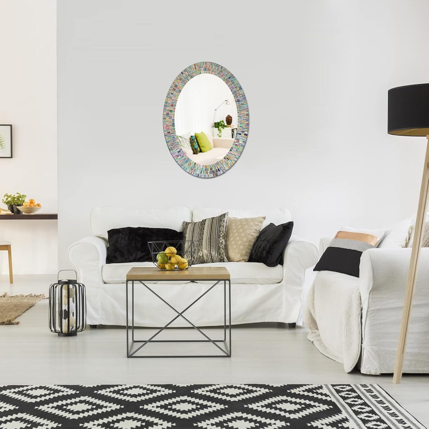 Bohemian Rainbow Wall Mirror -Glass Mosaic Decorative Wall Mirror, Multi Color Spectrum Wall Mountable, Oval Multi-Color Framed Mirror (32 in. x 24 in.)