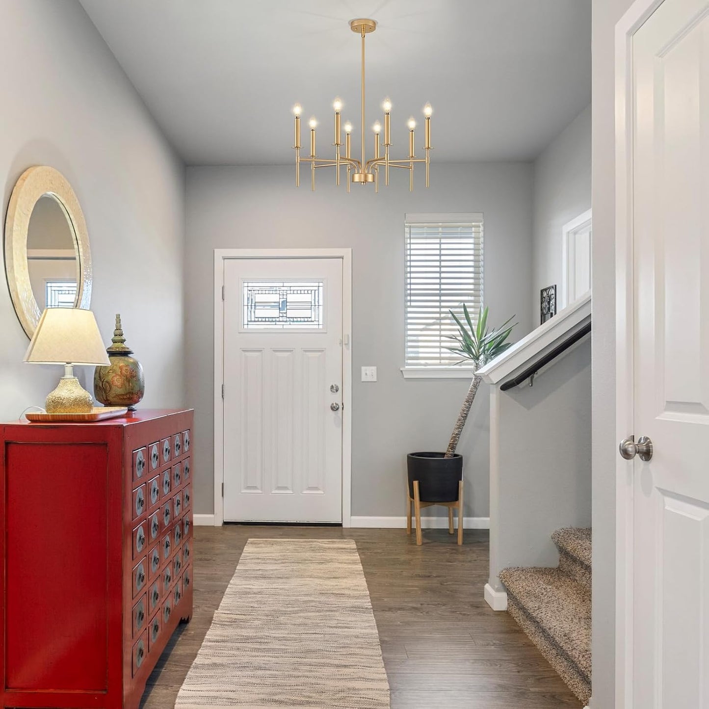 8 Light Gold Chandelier Light Fixture, Modern Farmhouse Chandeliers for Dining Room Light Fixture, Metal Candle Pendant Chandelier for Foyer Entryway Stairs Living Room Bedroom Kitchen