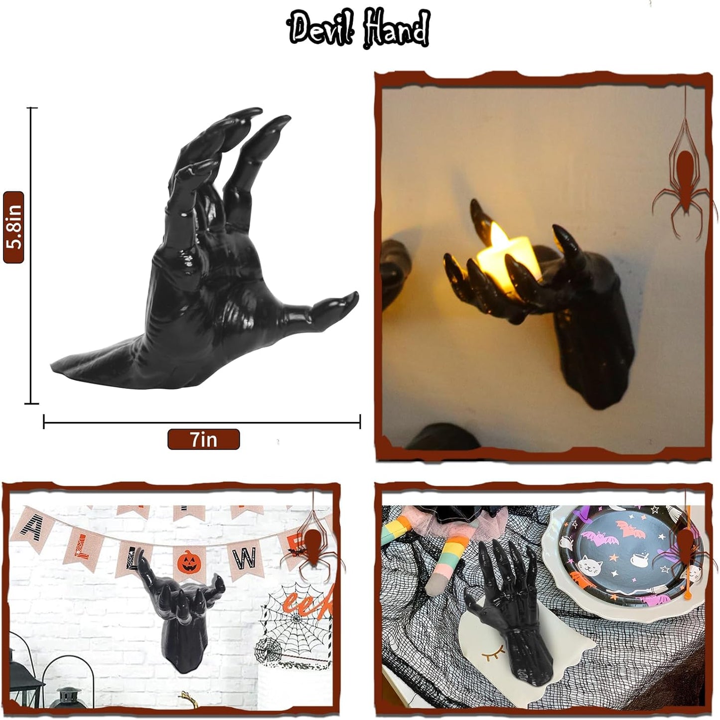 Halloween Decorations, 3 Pack Wall Mounted Creepy Reaching Hands with LED Candles, Life-Sized Horror Wall Hands for Gothic Wall Decor Outdoor/Indoor (Style 2)