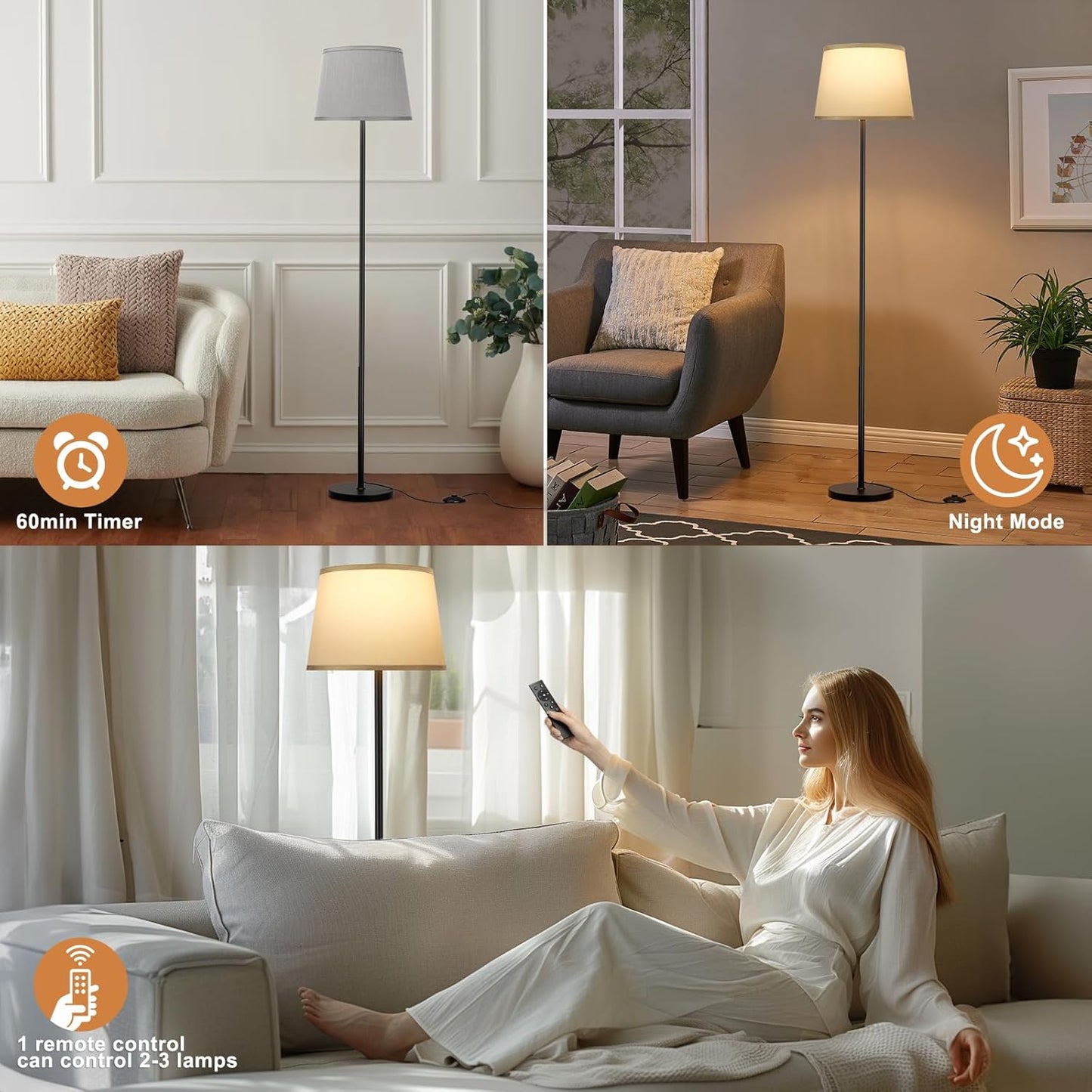 【Upgraded Floor Lamps for Living Room, Modern Floor Lamp with Remote Control, Dimmable Colors Temperature Standing Lamp Foot Switch, 9W Bulb Tall Lamps for Bedroom Office Kid Room - Grey