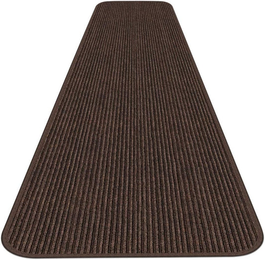 House, Home and More Indoor Outdoor Double-Ribbed Carpet Runner with Skid-Resistant Rubber Backing - Bittersweet Brown - 4 Feet x 25 Feet