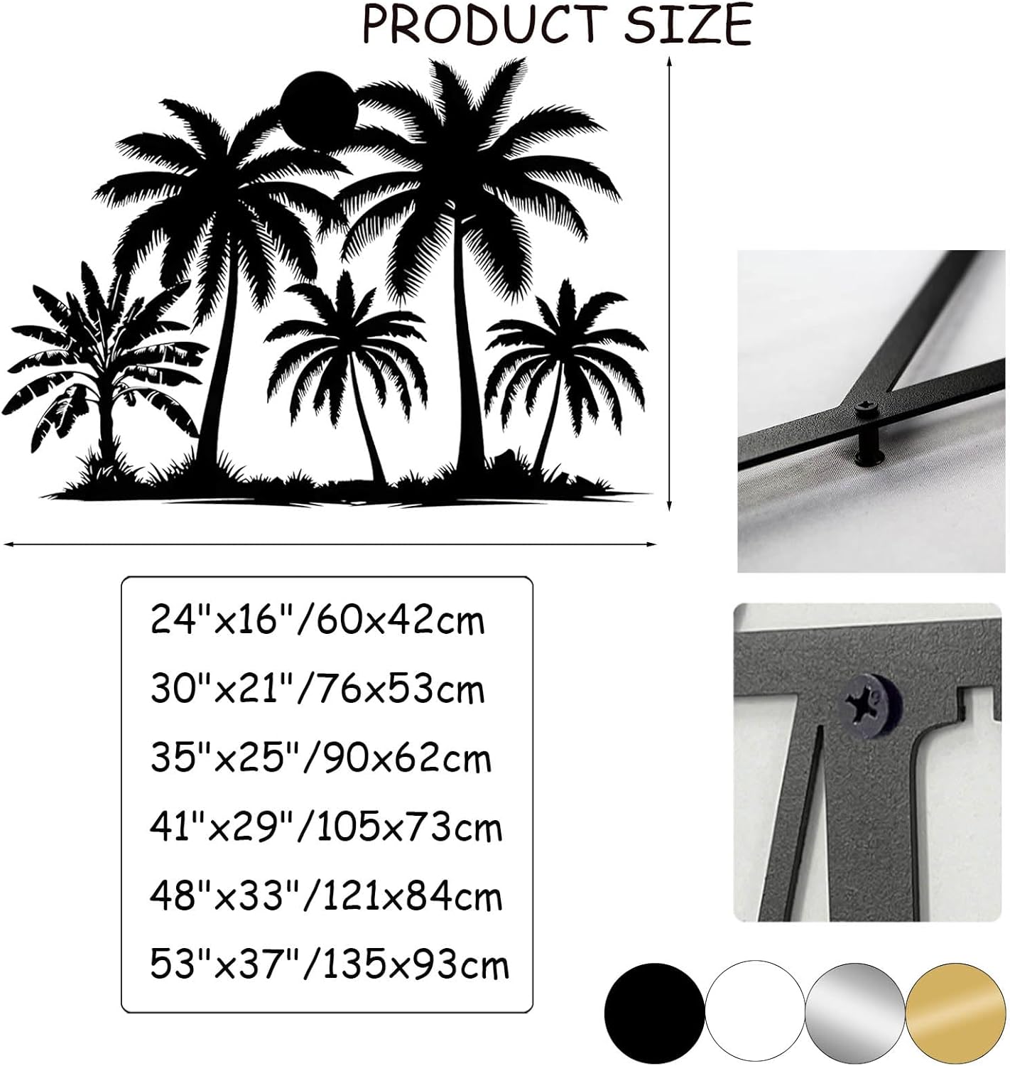 Tuglona Metal Palm Tree with Sunset Wall Decor, Tropical Palm Tree Metal Wall Art, Tropical Wall Decor, Sun Wall Art, Beach Wall Decoration, Coastal Trees Wall Hanging (Black, 48"x33"/121x84cm)