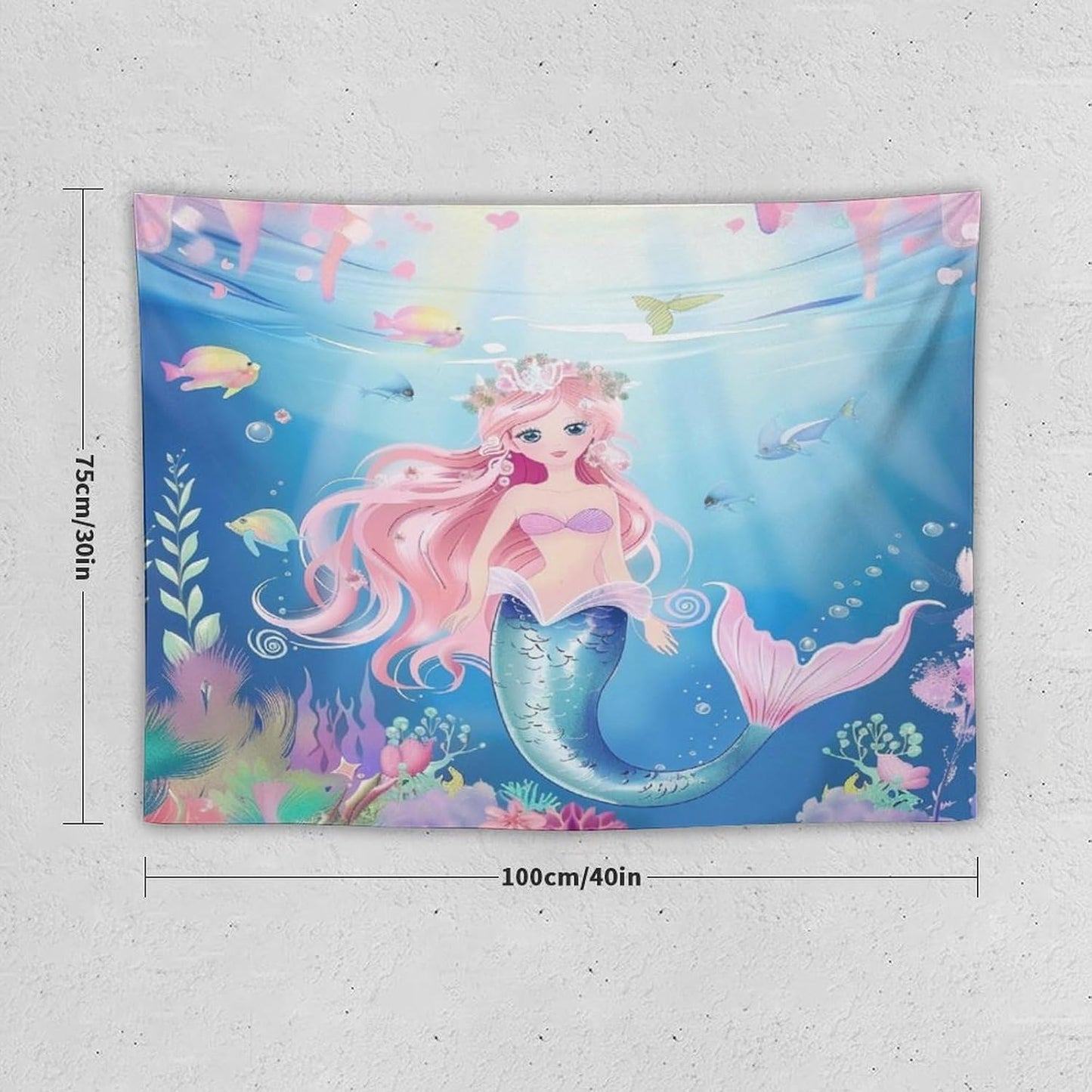 HZOHNAGO Mermaid Girls Tapestry Watercolor Mermaid Princess Pattern Printed Wall Tapestry Wall Hanging for Bedroom Living Room Dorm 40" W x 30" H