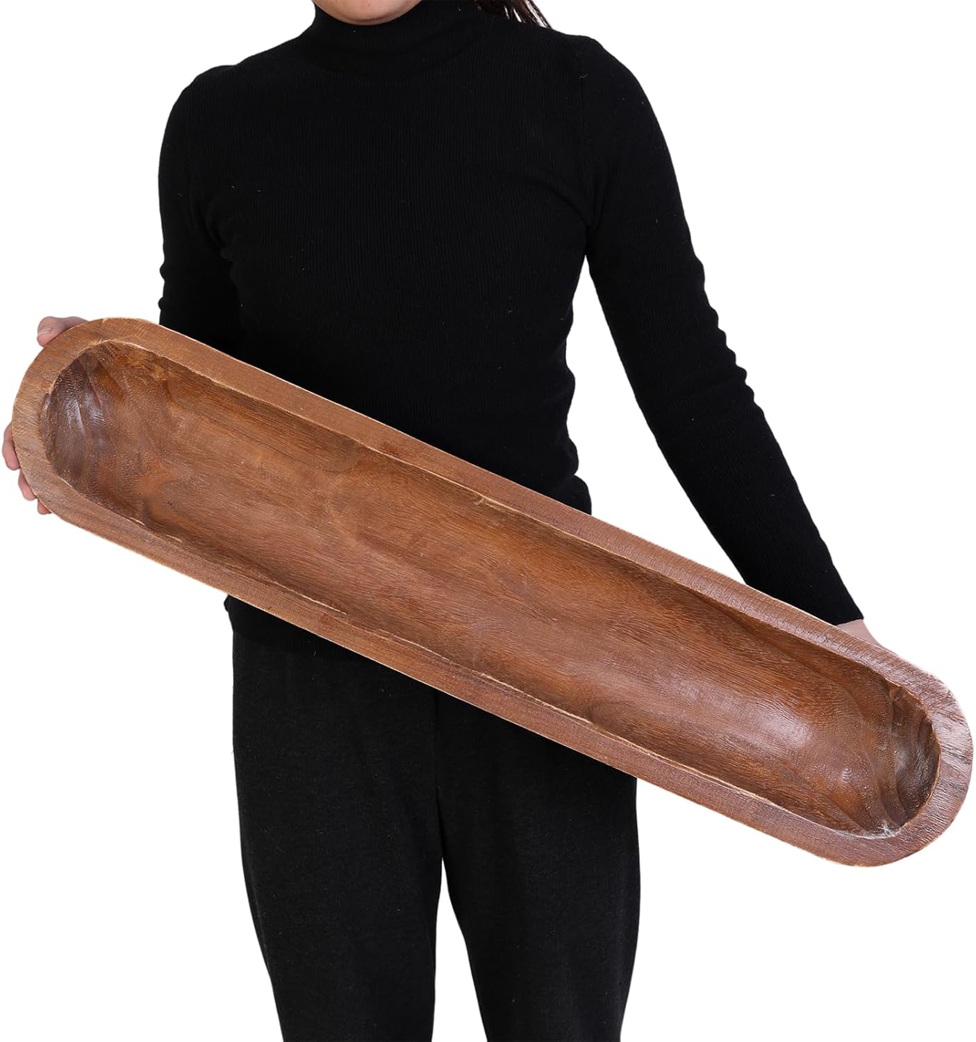 Athaliah Wooden Dough Bowl, Hand Carved Rustic Long Wood Dough Bowls for Decor, Vintage Decorative dough bowl for Table Centerpiece (30 Inch-Brown)