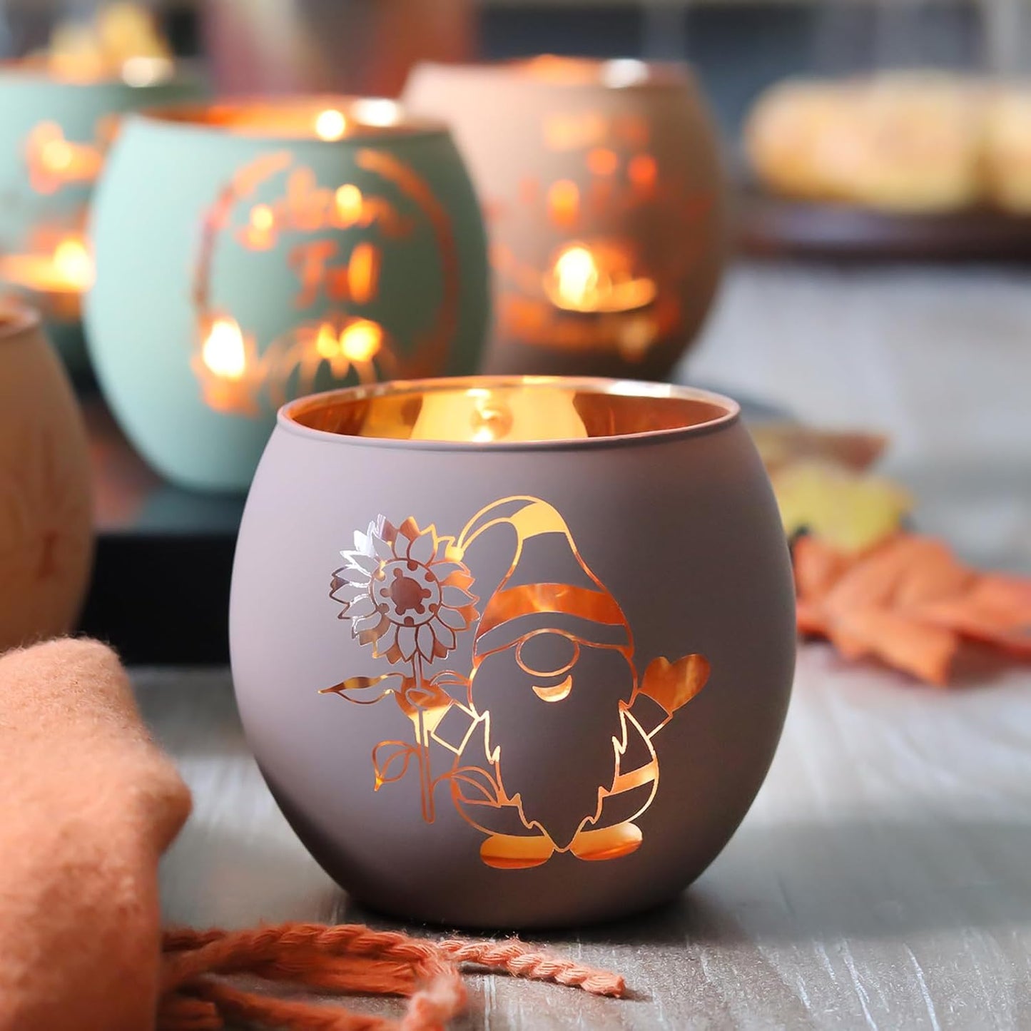 SHMILMH Fall Table Centerpiece Decorations Set of 12 Glass Votive Tealight Candle Holder for Wedding, Party, Thanksgiving, Fall Decor for Indoor and Outdoor