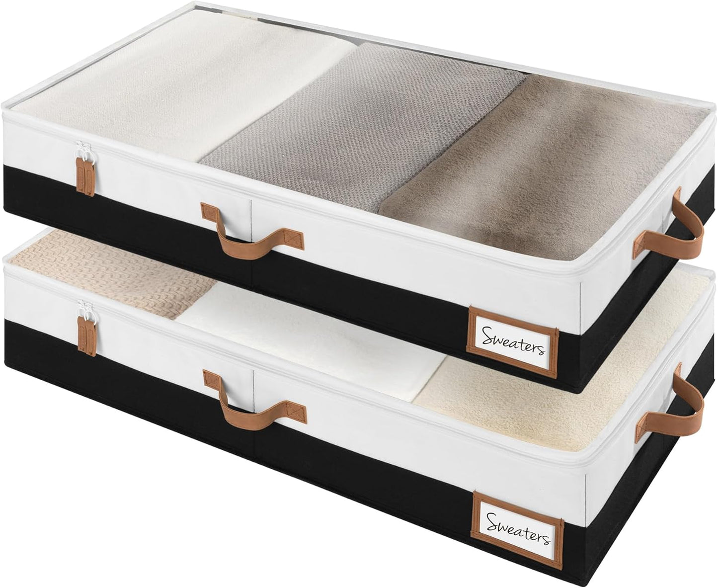 StorageWorks Large Under Bed Storage Containers with Handles and Label Holder, 2 Pack Ultra-thick Fabric Underbed Bins, Closet Organizer for Clothes, Blankets, Sweater
