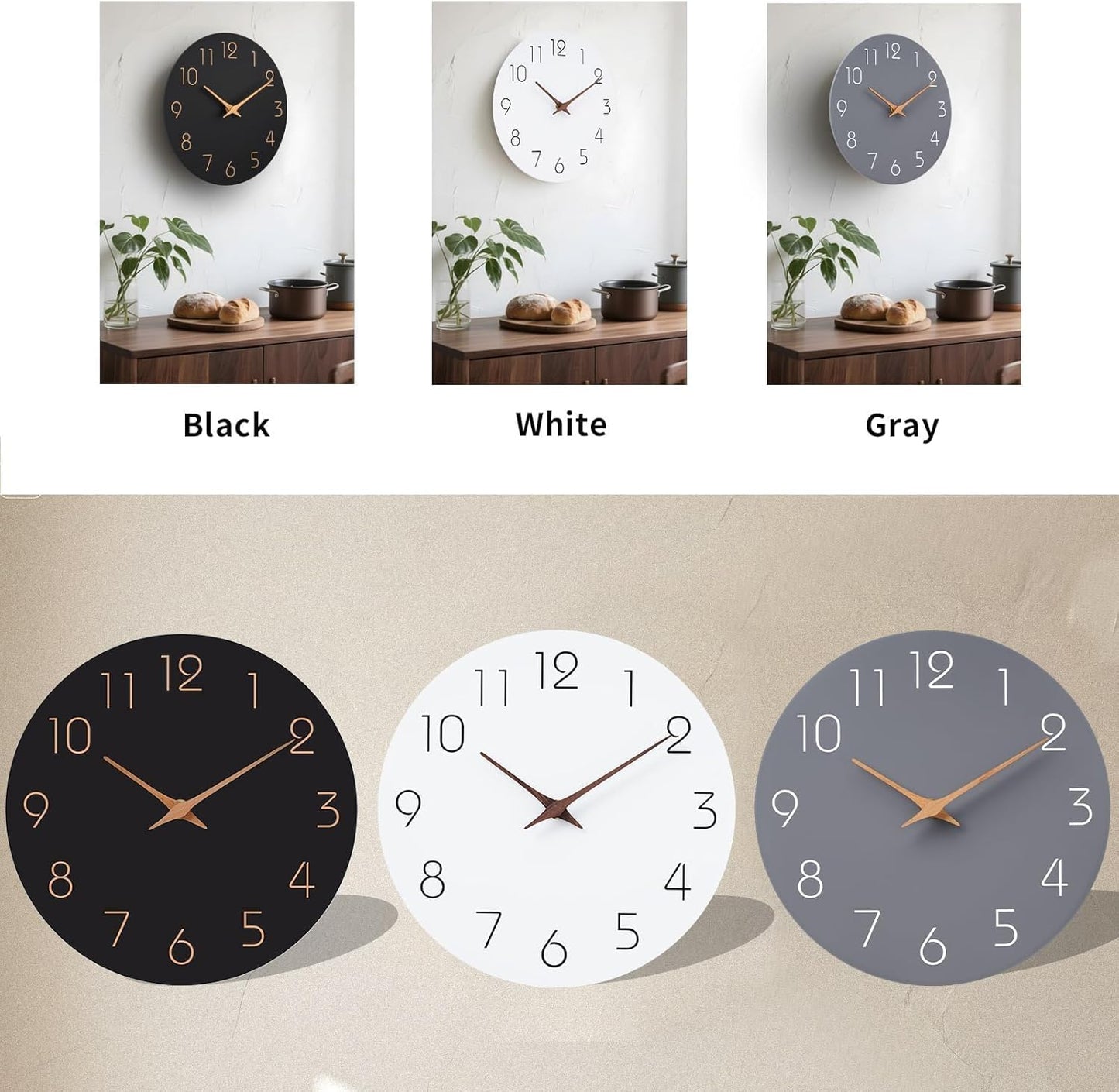 Mosewa Wall Clock Battery Operated 8 Inch White Silent Non Ticking Simple Minimalist Wooden Decorative for Kitchen Bathroom Bedroom Living Room Office