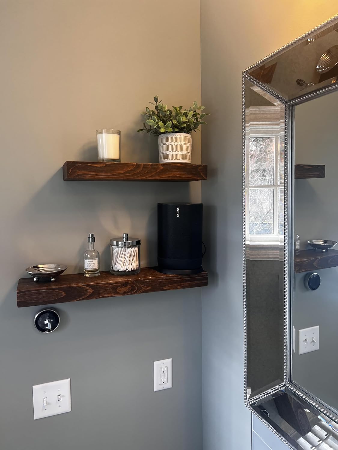 joelsantiques - 18 Inch Wooden Floating Shelves for Wall - 18x6x2 in - Made of Natural Wood - Short Heavy Duty Rustic Wall Shelves for Bedroom - Perfect for Bathroom, Kitchen - Medium Brown