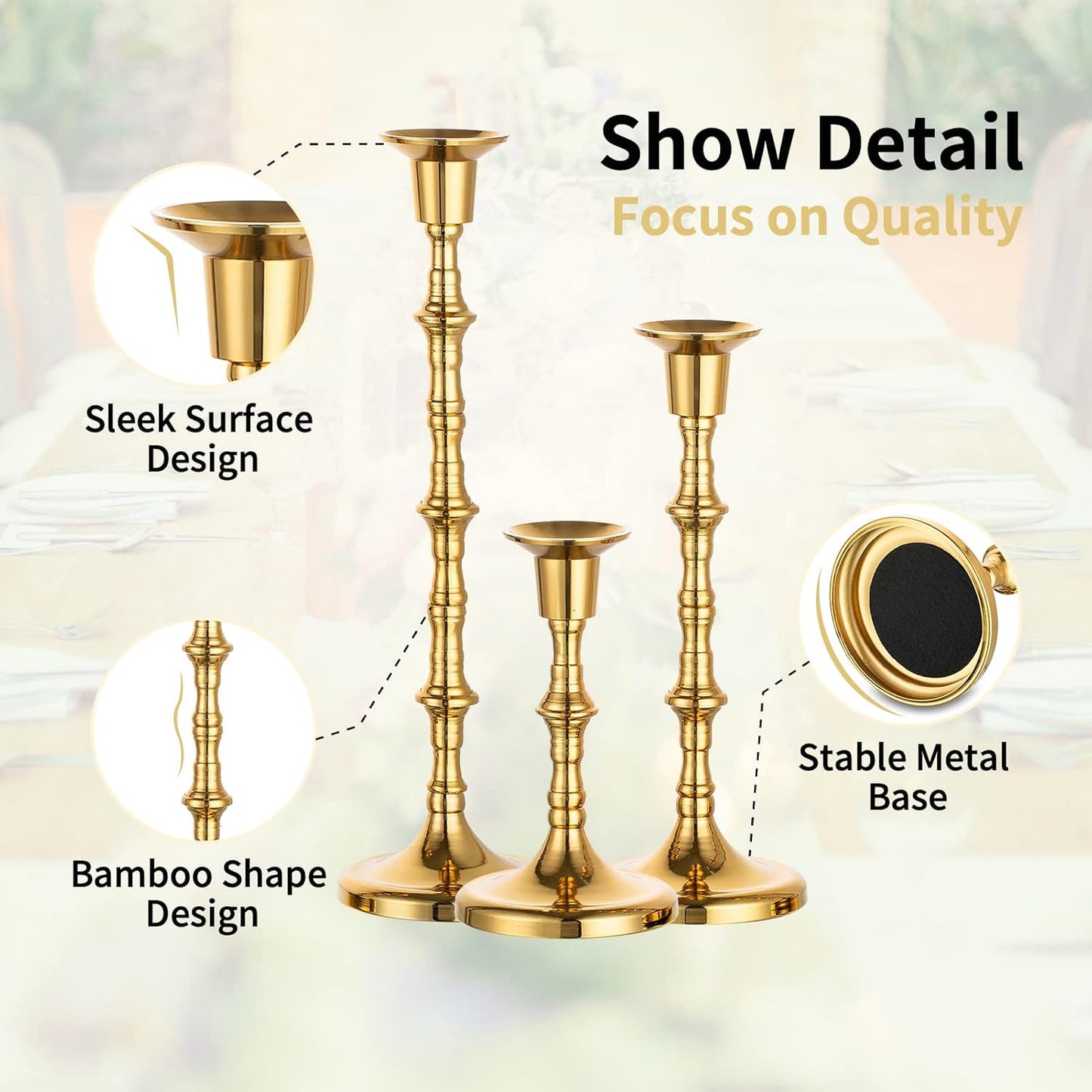 Nuptio Candle Holder Taper Candlestick Holders Gold Candle Holders for Unity Candles Metal Long Stem Candle Holders Set of 6 Home Decorations for Living Room Bathroom Dinner Table Cafe Table