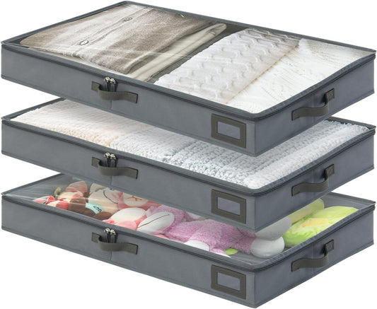 4-Inch Under Bed Storage Containers, Low Profile UnderBed Storage Organizer, Under Crib/Couch Storage Box for Seasonal Clothing, Sweaters, Shoes, Blankets, Wrapping Paper, Sheets & Toys 33"L×17"W×4"H