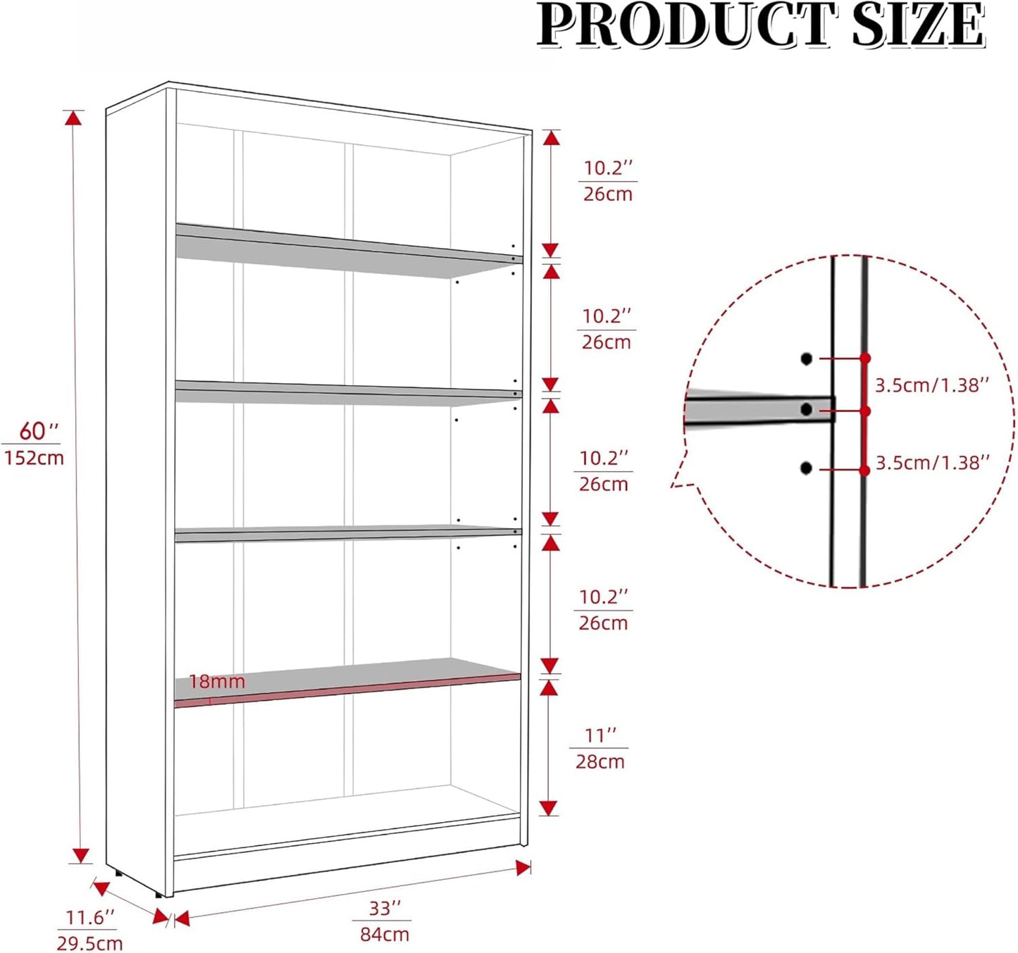 Bookshelf, Open Modern Bookshelf, 5 Shelf Bookcase with Freestanding Display Storage, Wooden Book Shelf for Bedroom, Living Room, Dinning Room, Office, 60 Inch, White
