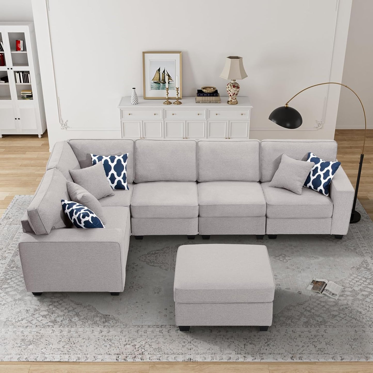 L Lengend Vansen Modular Sectional Sofa U Shaped Couch with Ottoman Modern Reversible Corner Sectional Couch for Living Room (Light Grey, U Shaped Sofa-1)