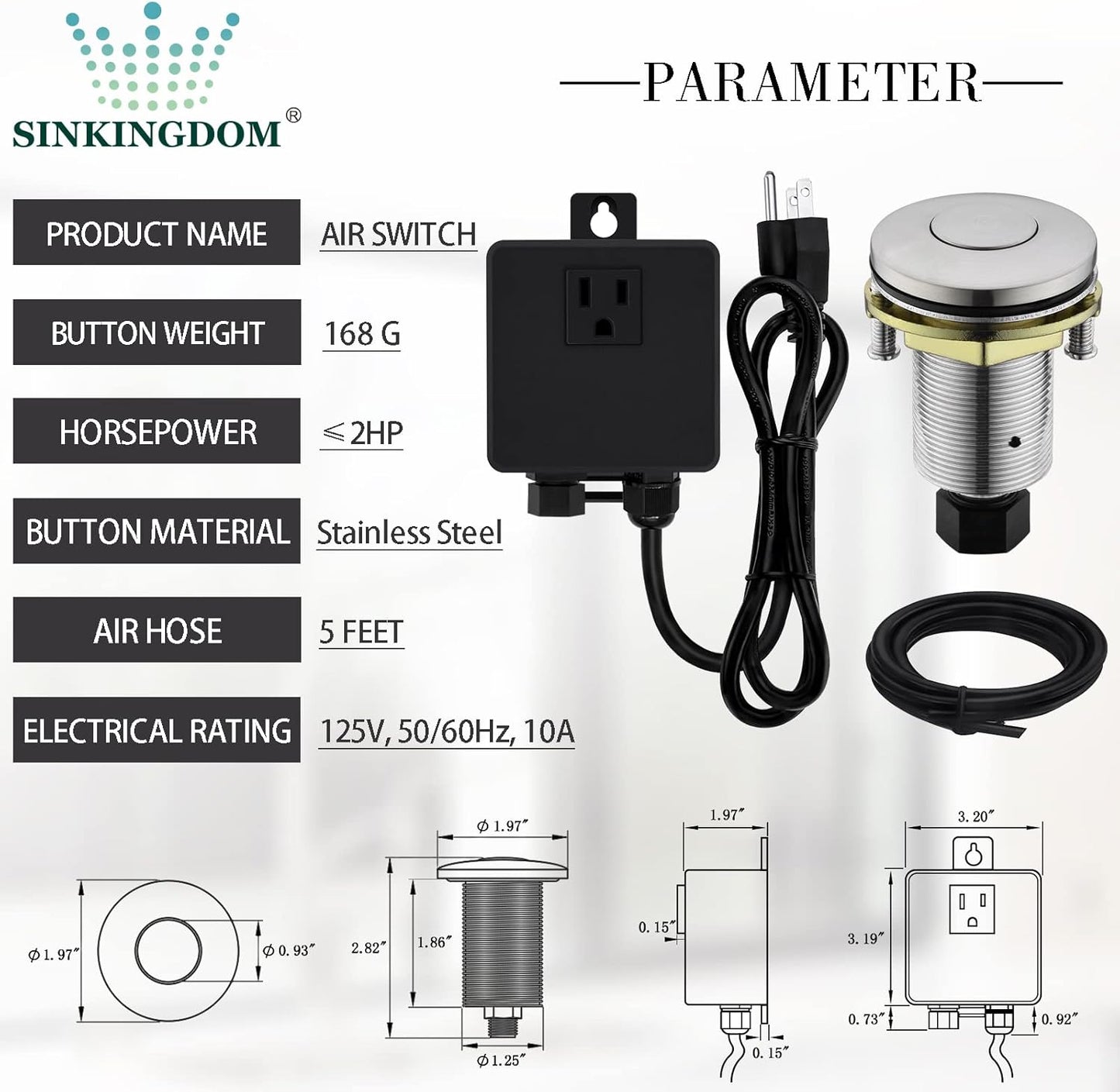 Garbage Disposal SinkTop Air Switch Kit with Stainless Steel Button,Brushed Nickel
