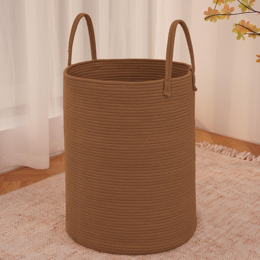 Large Woven Laundry Basket Hamper,100L Cotton Rope Storage Bin for Blankets,Toys and Clothes,Decorative Tall Nursery Hamper for Living Room,Baby Nursery,Bathroom and Bedroom,Golden Jute