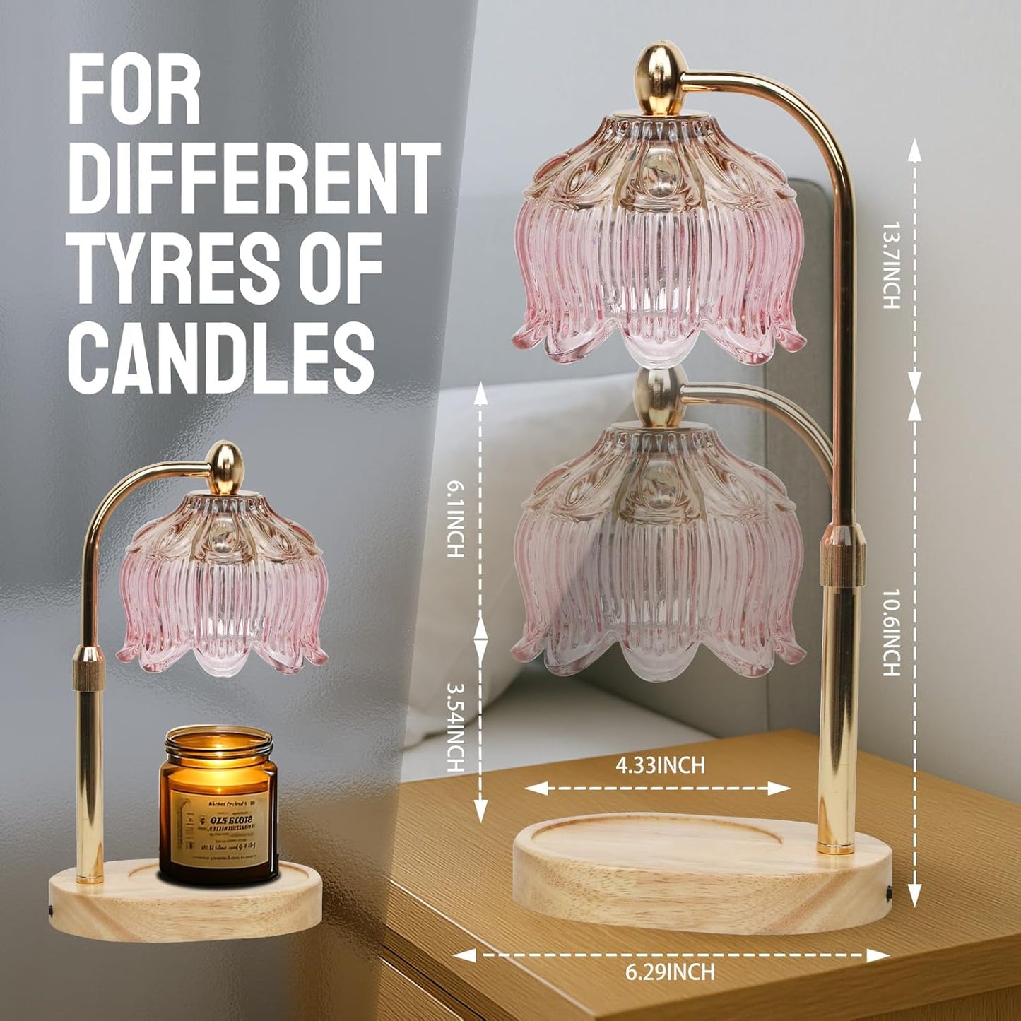 GEEZO Fragrance Candle Warmer Lamp，Electric Candle Warmer with Timer & Dimmer，Mom Christmas Birthday Gifts for Women, House Warming Gifts New Home Bedroom Decor