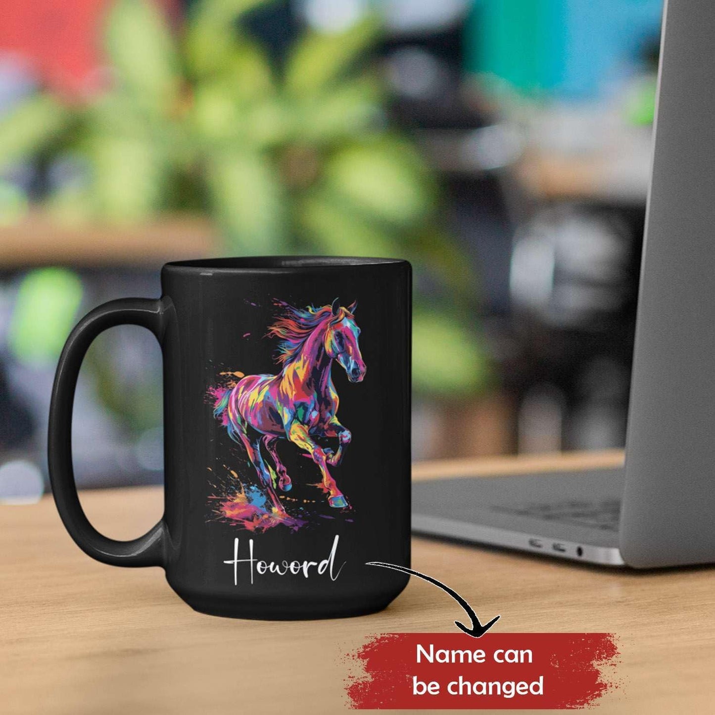 Horse Animal Themed Coffee Mug, Personalized Name Horse Black Cup, Gift For Men Women, Colorful Horse Design Mug, Customized Horse Animal Cup 11oz 15oz, Custom Horse Ceramic Mug