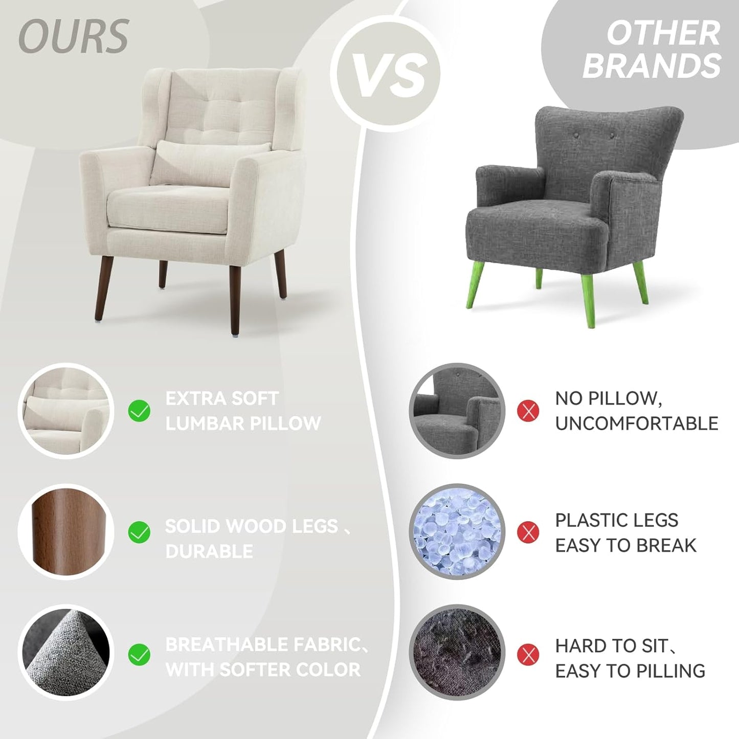 Modern Accent Chair, Upholstered Armchair with Pillow, Fabric Single Sofa Chair with Lounge Seat and Wood Legs Accent Chair for Living Room Bedroom Small Spaces (Beige, Set of 1)