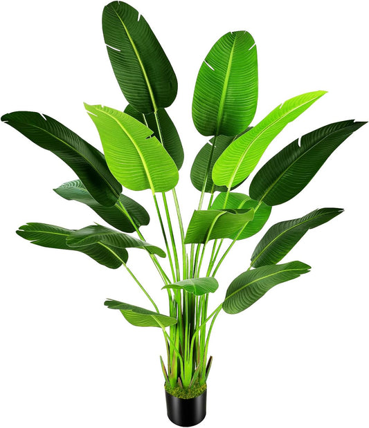 7.2ft Artificial Silk Bird of Paradise Palm Tree (85in) with 17 Trunks Faux Tree and Plastic Nursery Pot, Fake Plant for Office House Farmhouse Living Room Home Decor (Indoor/Outdoor)