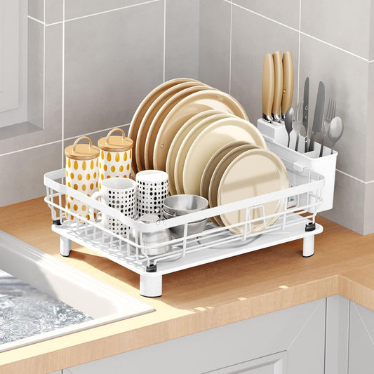 GAXmi Dish Drying Rack Over The Sink Dish Drainer with Drainboard Utensil Holder, 1-Tier White