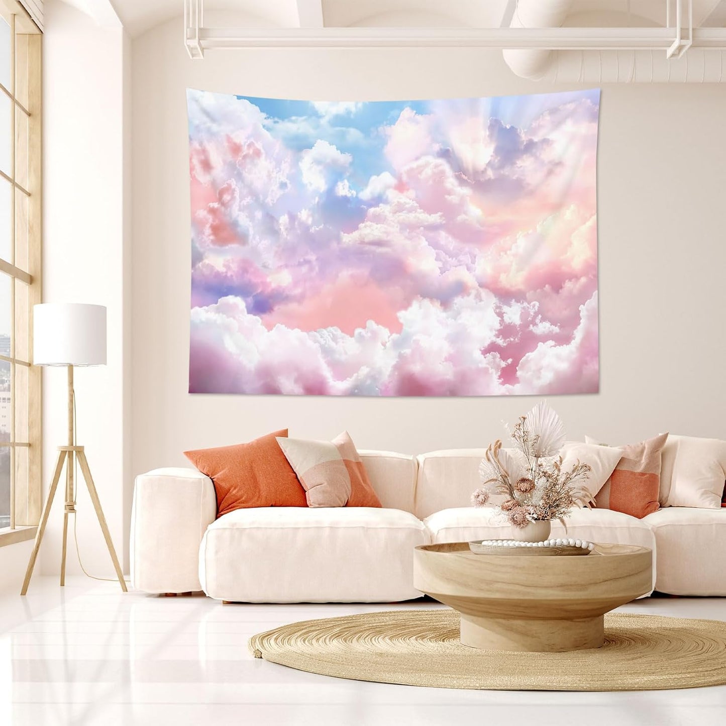HVEST Pink Cloud Tapestry Colorful Abstract Clouds Natural Landscape Tapestries Wall Hanging for Bedroom Living Room Teen Dorm Indie Decor Poster Blanket,59x51 Inches
