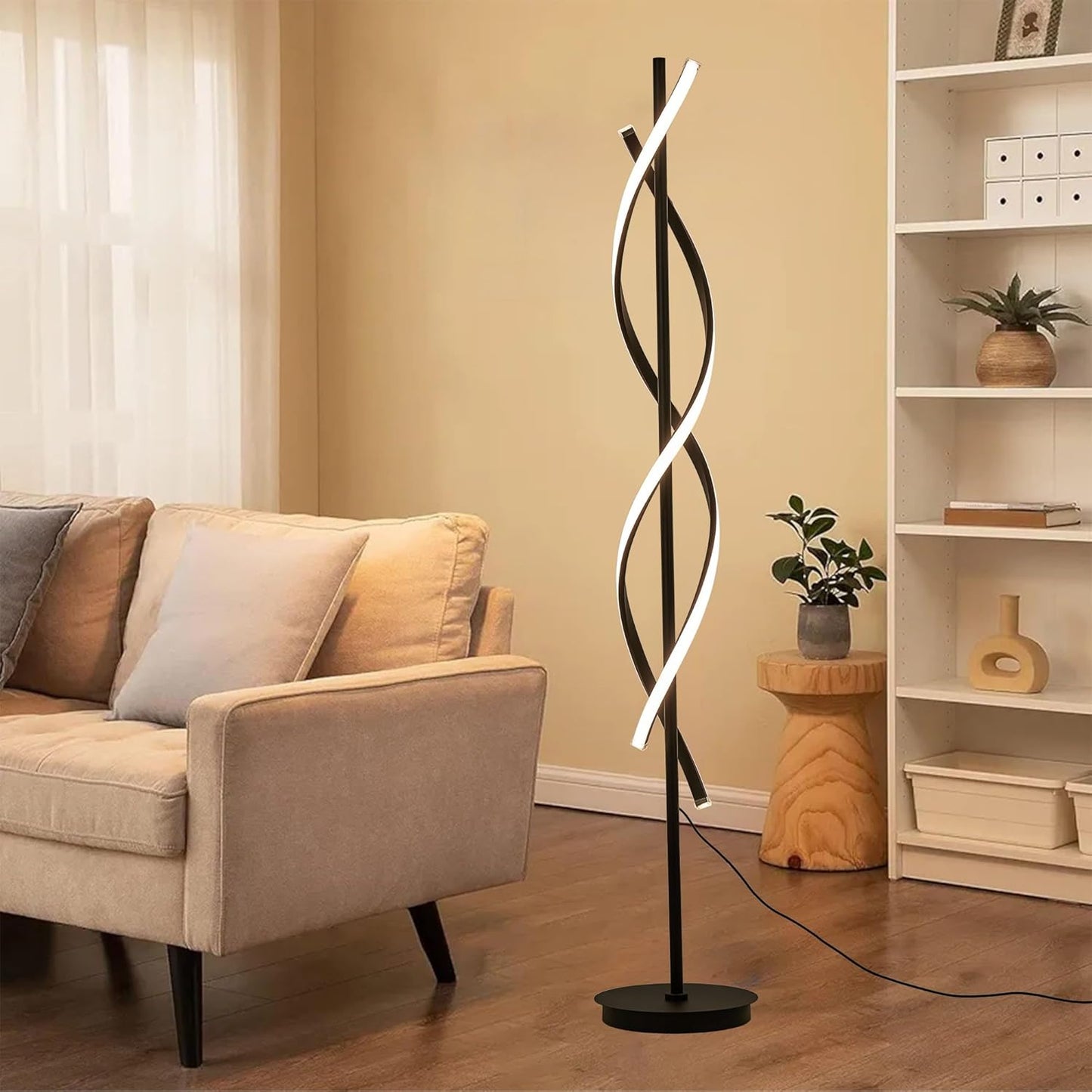 Unique Spiral Floor Lamp 3 Color Dimmable with Remote Standing Floor Lamp, Modern Creative Tall Lamp Control for Living Room Bedroom and Office Black