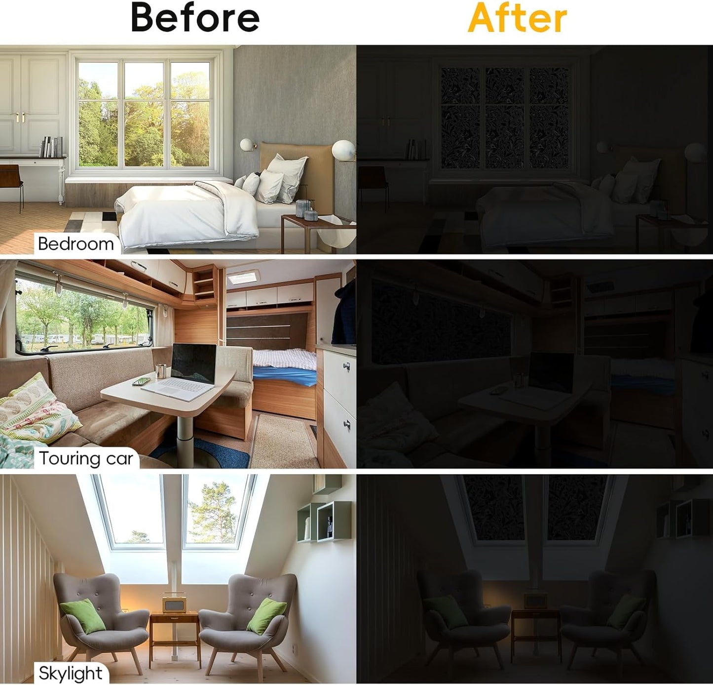 Blackout Window Privacy Film Decorative with Tulip Design, Removable Black Out Tint for Home, 17.5" by 78.74"