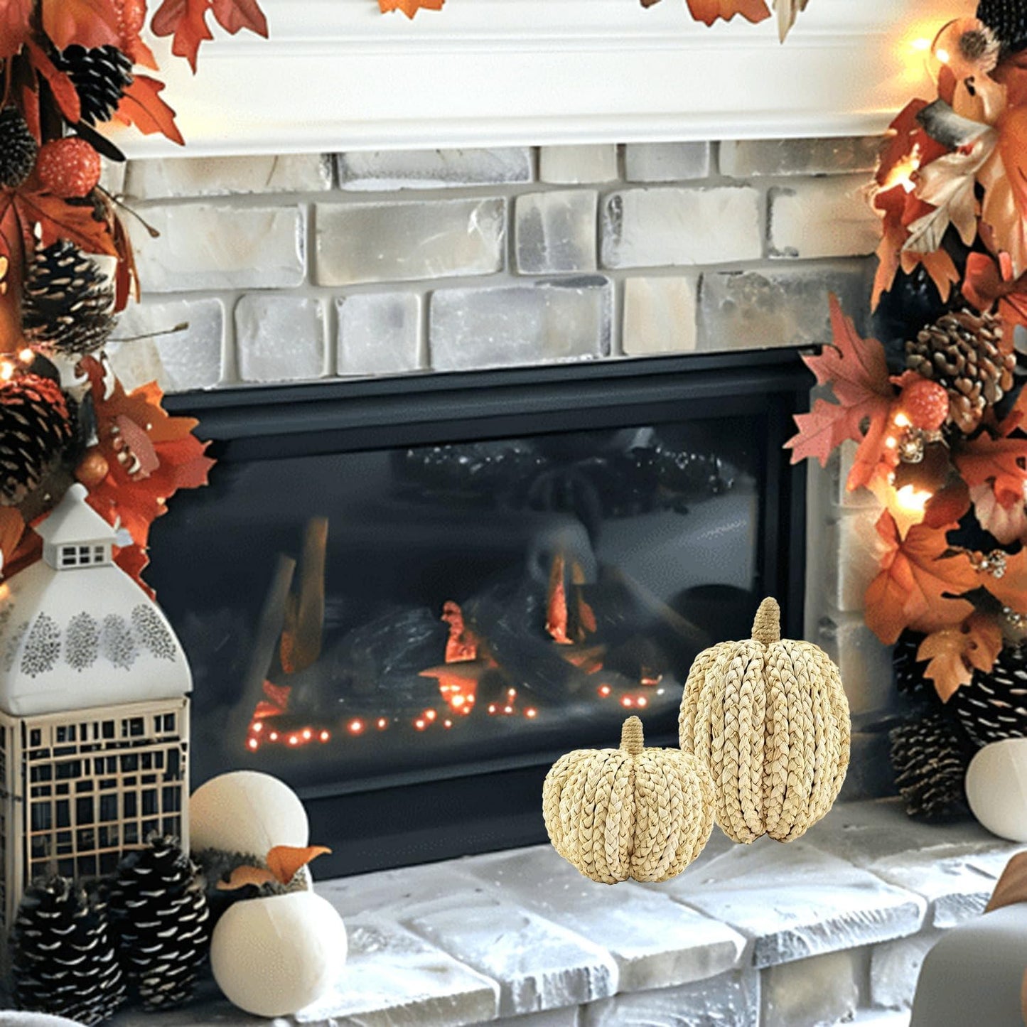 naturevibe 7.5/5.5Inches Braided Cornhusk Pumpkin Decor Set of 2 as Centerpieces for Tables,Natural Corn Stalks Woven Pumpkins for Fall Home Decor,Thanksgiving Decorations or Autumn Harvest Gifts