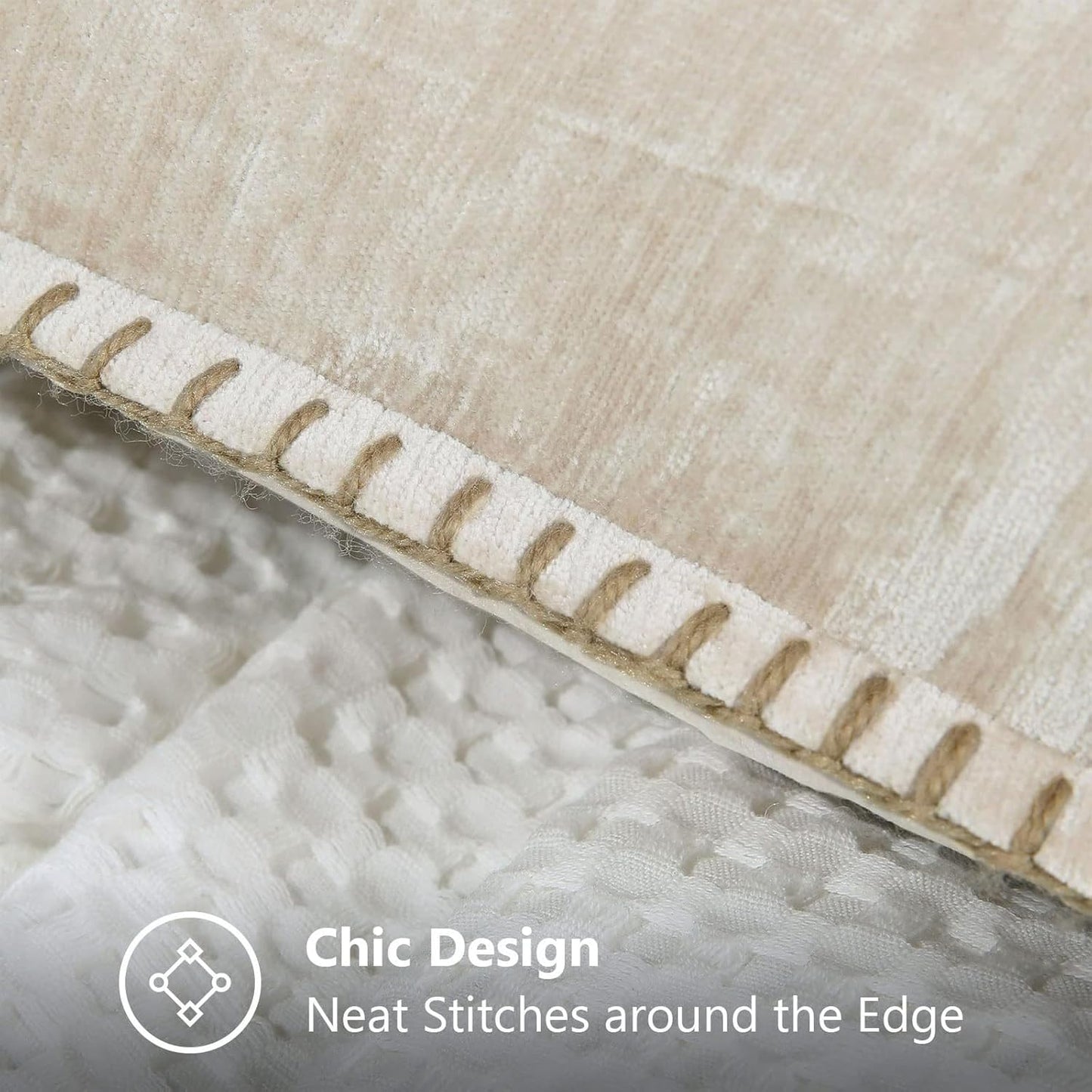 decorUhome Chenille Soft Throw Pillow Covers 26x26 Set of 2, Farmhouse Velvet Neutral Decorative Euro Pillow Covers with Stitched Edge for Couch Sofa Bed Home Decor, Beige