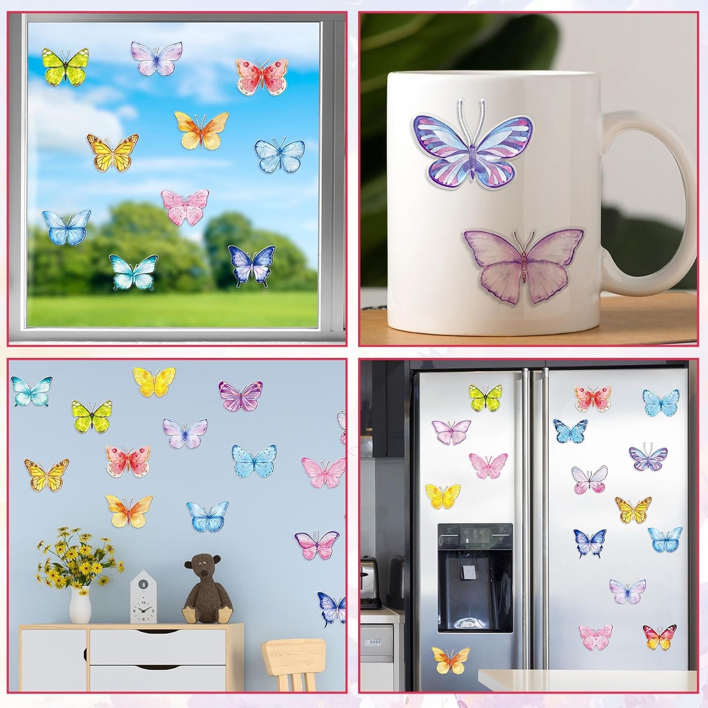 20PCS Butterfly Thick Gel Cling Spring Window Gel Clings Decals Stickers Butterfly Window Decorations for Kids Toddlers Home Airplane Classroom Nursery Spring Party Supplies Removable Reusable