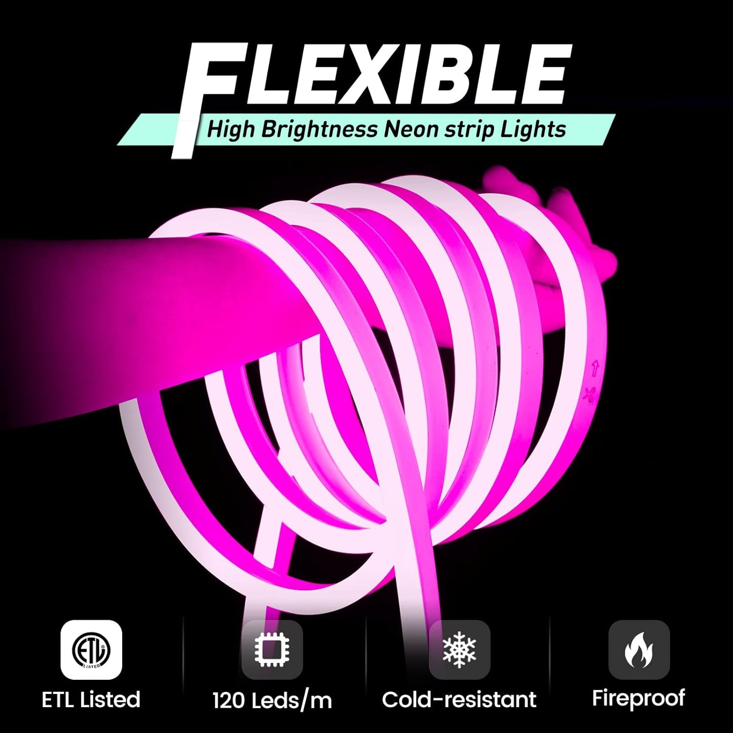 GZBtech Flexible LED Neon Rope Lights 66FT,AC 110-120V Waterproof Strip Light, 120 LEDs/M Cuttable Connectable Neon Lighting for Indoor Outdoor Home Decor/Commercial Building Use-Pink 20M