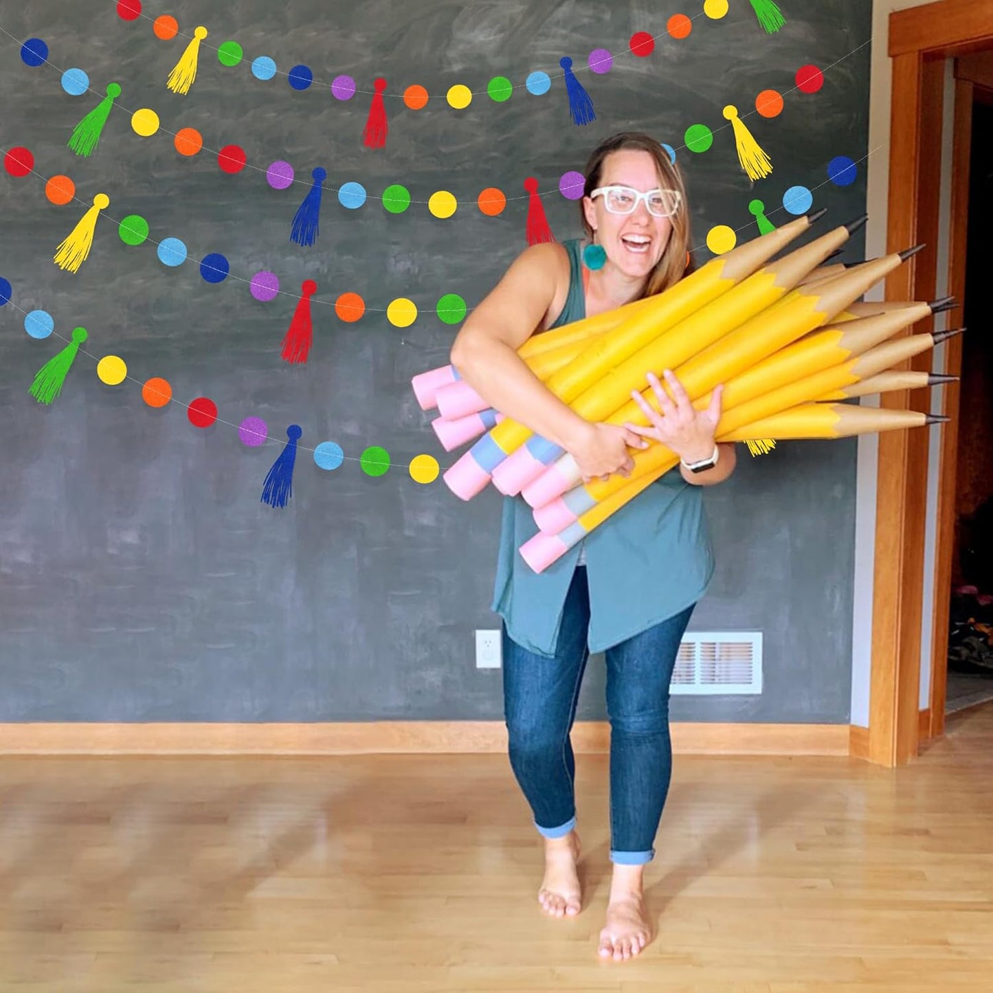 Rainbow Decorations Colorful Felt Tassel Circle Dot Garland Banner Rainbow Hanging Polka Dot Tassel Streamer for Classrooms Preschool Everyone is Welcome Nursery Birthday Fiesta Carnival Party Decor