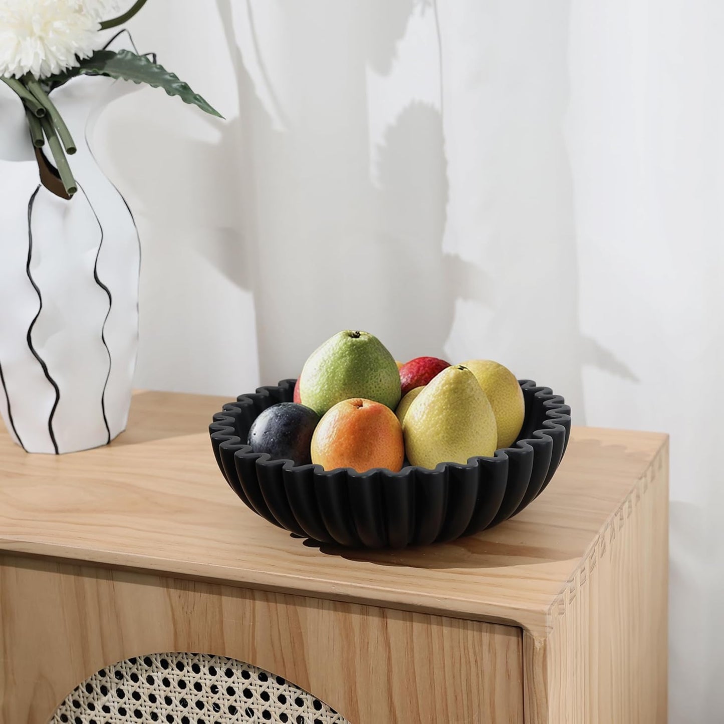 Black Decorative Bowl for Kitchen Counter - Modern Fruit Bowl with, Catch All Bowl for Keys, Entryway Table, and Home Decor