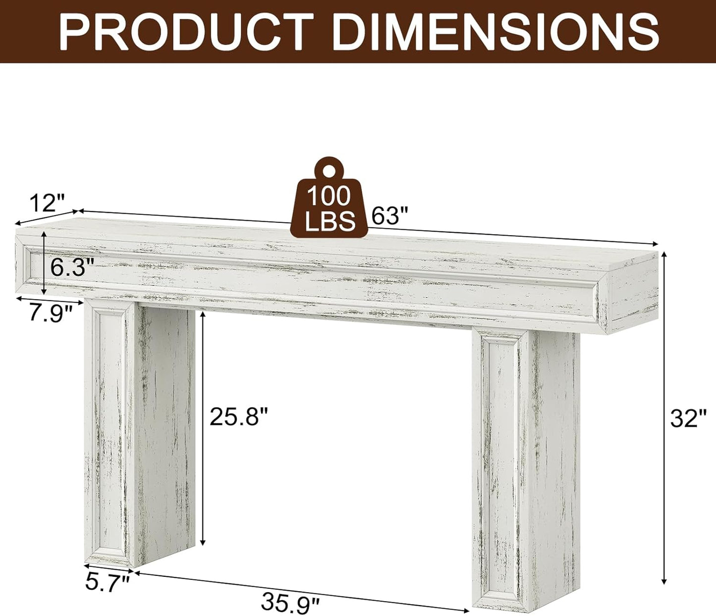 Rresyet 63 Inch Long Console Table, Sofa Table Behind Sofa, Wooden Entryway Table, Farmhouse Entryway Table for Entry, Hallway, Living Room (White)
