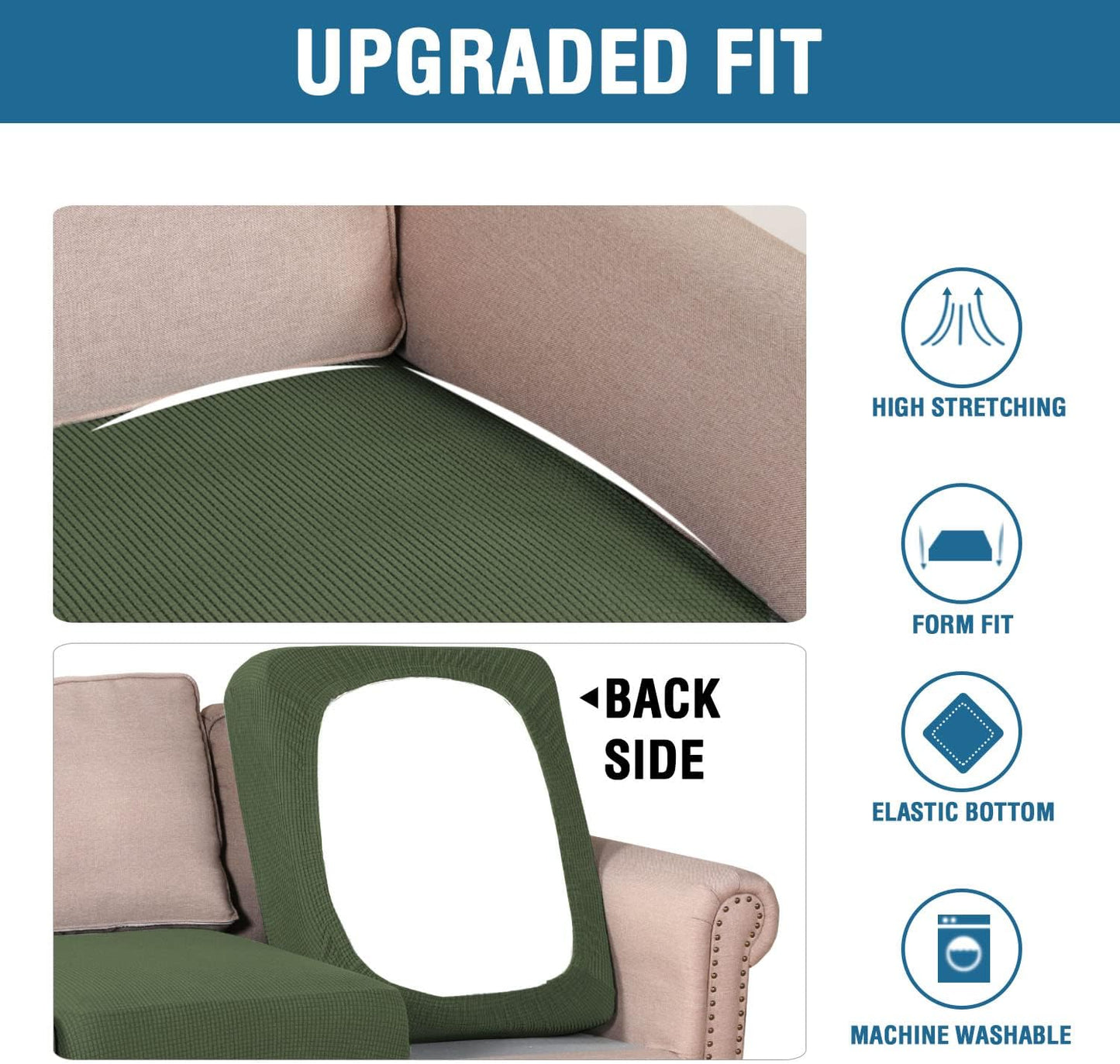 H.VERSAILTEX Super Stretch Individual Seat Cushion Covers Sofa Covers Couch Cushion Covers Slipcover Sets Thick Jacquard Textured Twill Fabric (2 Piece Large Sofa Cushion Covers, Bronze Green)