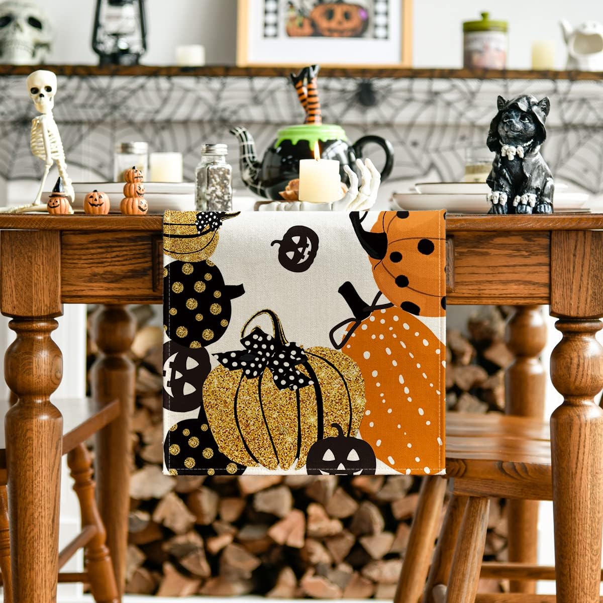 Artoid Mode Halloween Jack-O-Lantern Pumpkin Table Runner, Holiday Kitchen Dining Table Decoration for Indoor Outdoor Home Party Decor 13 x 36 Inch