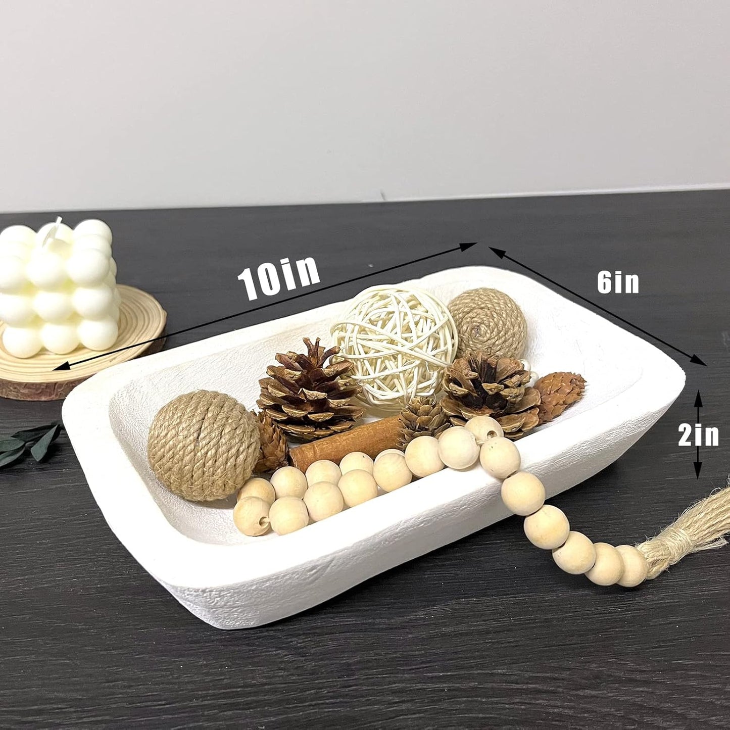 Wooden Dough Bowl Decor, Vintage Wooden Bowl Hand Carved Home Decor for Dining Table Center, Living Room, Kitchen Decor. (10inch white)