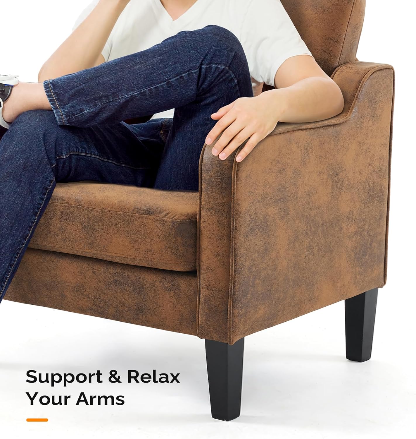 VINGLI Accent Chairs Set of 2 Living Room Chairs Rustic Reading Chair for Bedroom Scooped Arm Chair Mid Century Modern Accent Chairs Upholstered Comfy Chair for Apartment, Waiting Room