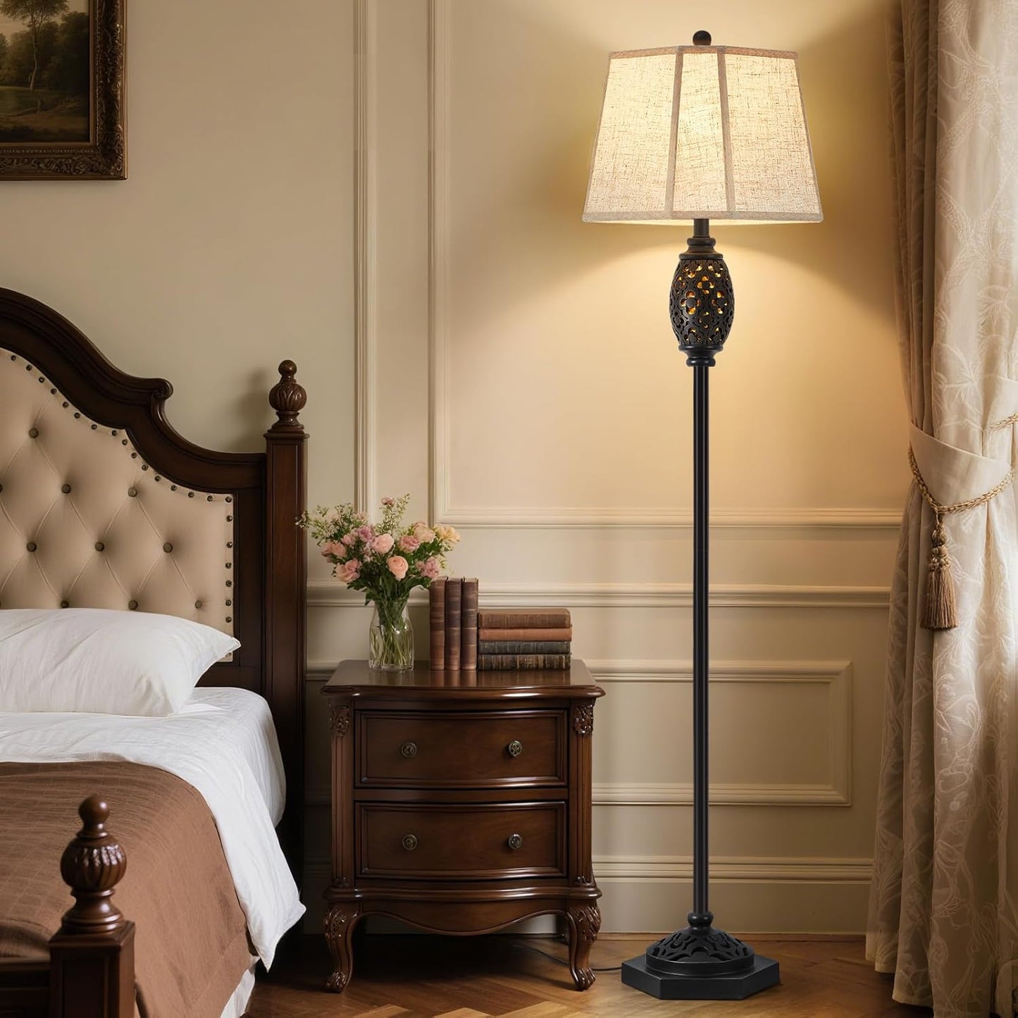 Luvkczc Vintage Floor Lamp with Cutout Design & Glowing Light - Resin Elegant Standing Lamp for Living Room, Bedroom, Office (Includes Bulb)