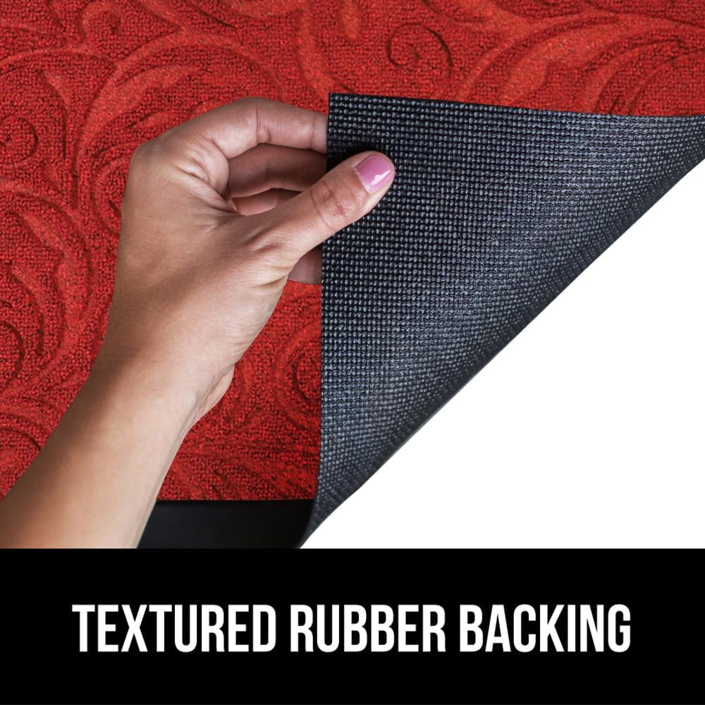 GORILLA GRIP 100% Waterproof All-Season WeatherMax Doormat US Designed Natural Rubber, Stain and Fade Resistant, Low Profile Indoor Outdoor Door Mats, Easy Clean Patio Mat, 17x29, Red Vintage Wine