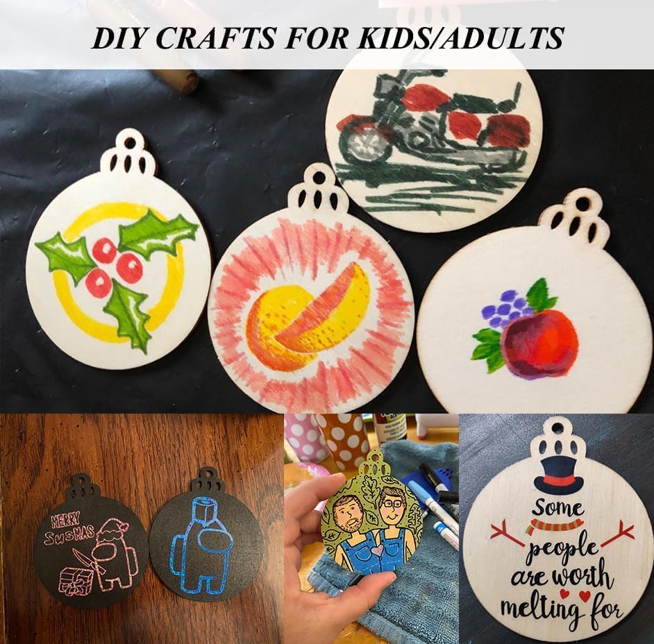 4" 100PCS Christmas Wooden Ornaments Unfinished, DIY Christmas Crafts for Kids Wood Slices DIY Crafts Supplies for Girls Adults, Christmas Ornaments Holiday Decoration