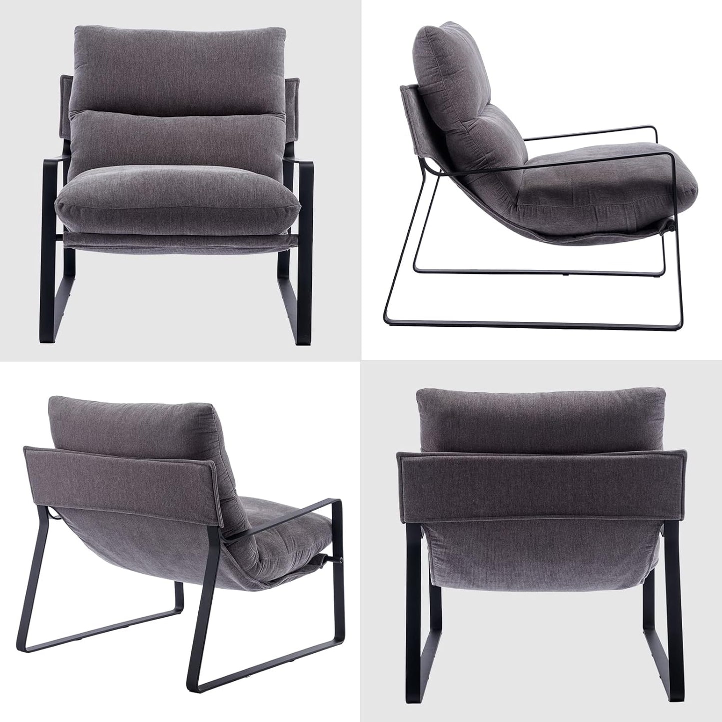 DUOMAY Modern Accent Arm Chair, Comfy Linen Lounge Lazy Chair with Metal Leg, Mid-Century Corner Chair for Living Room Bedroom Office Apartment, Grey