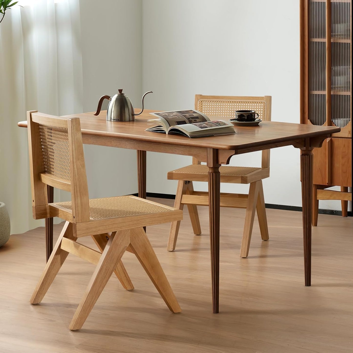 Cane Kitchen Chairs Set of 6, Armless Dining Room Chairs Solid Wood