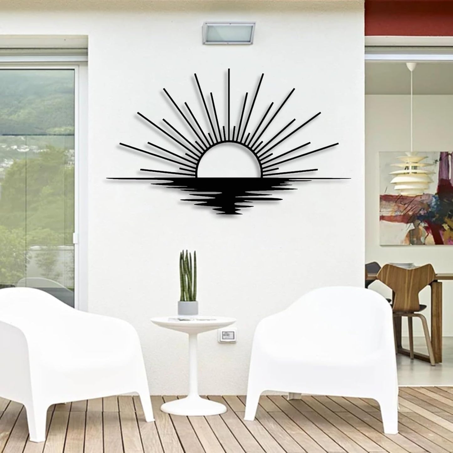 Sunrise Metal Wall Art, Metal Sun Wall Decor, Metal Sun Outdoor Decor, Large Metal Sun Wall Art, Sun Wall Art, Boho Sun Wall Art, Sunshine Metal Sign, Living Room Bedroom Wall Hangings (Silver, 29"x 17"| 76x45cm )