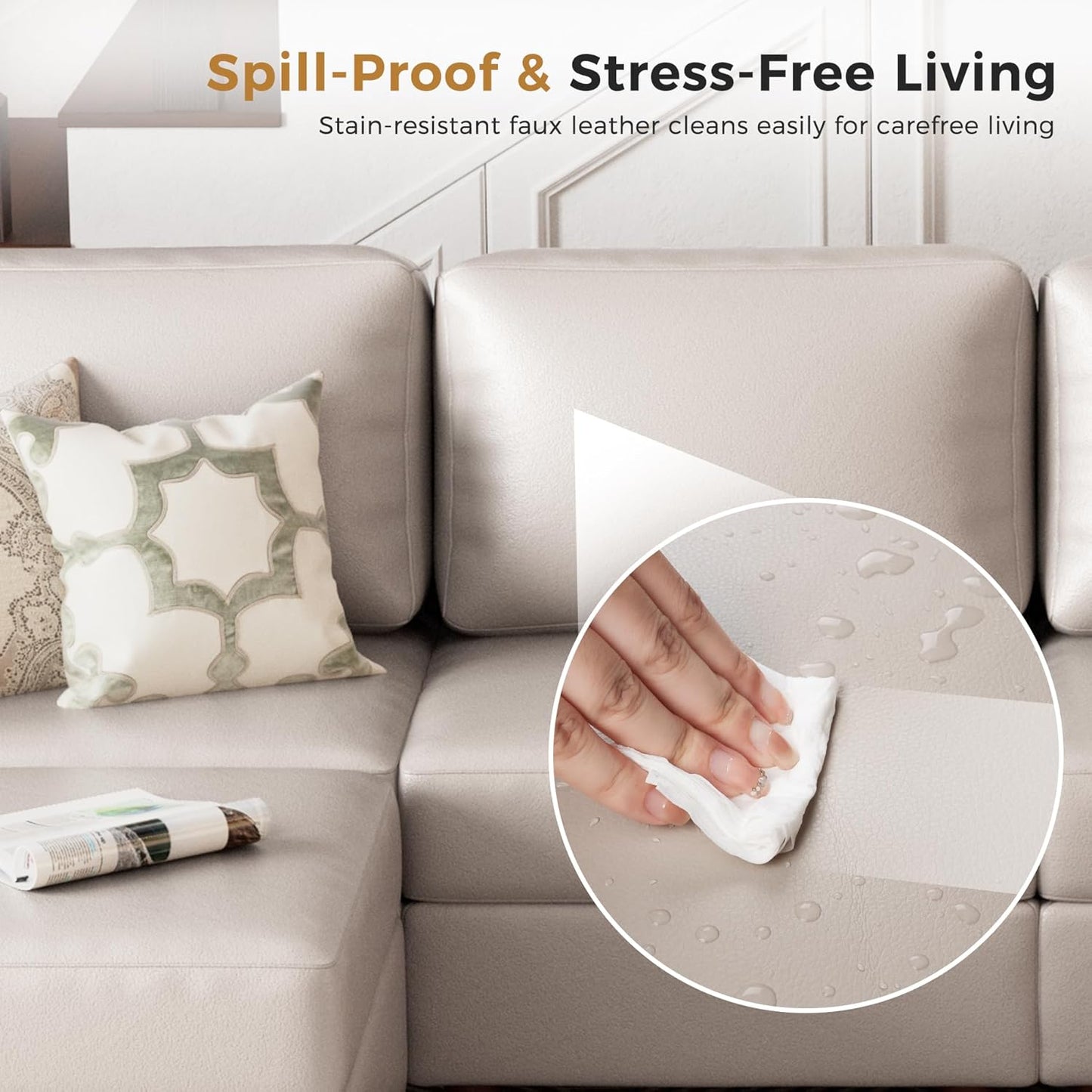 Faux Leather Oversized Accent Chair with Storage Deep Seat Single Sofa Large Reading Armchair for Living Room Bedroom Office Whitesand Set of 2