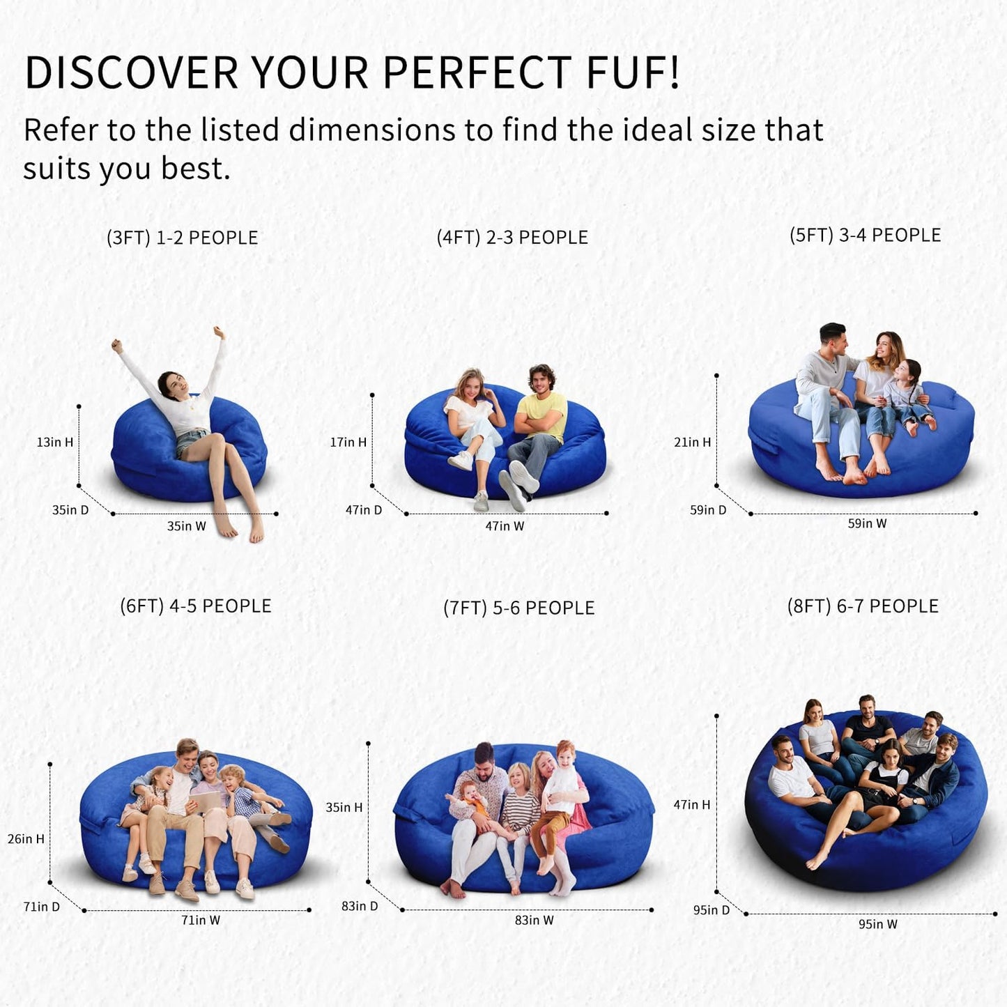 Bean Bag Chair for Adults 5FT,Soft Removable Cover for Teens/Girls Bedroom,Fluffy Giant Round Floor Beanbag Lounger Chairs (No Filler,Sapphire)